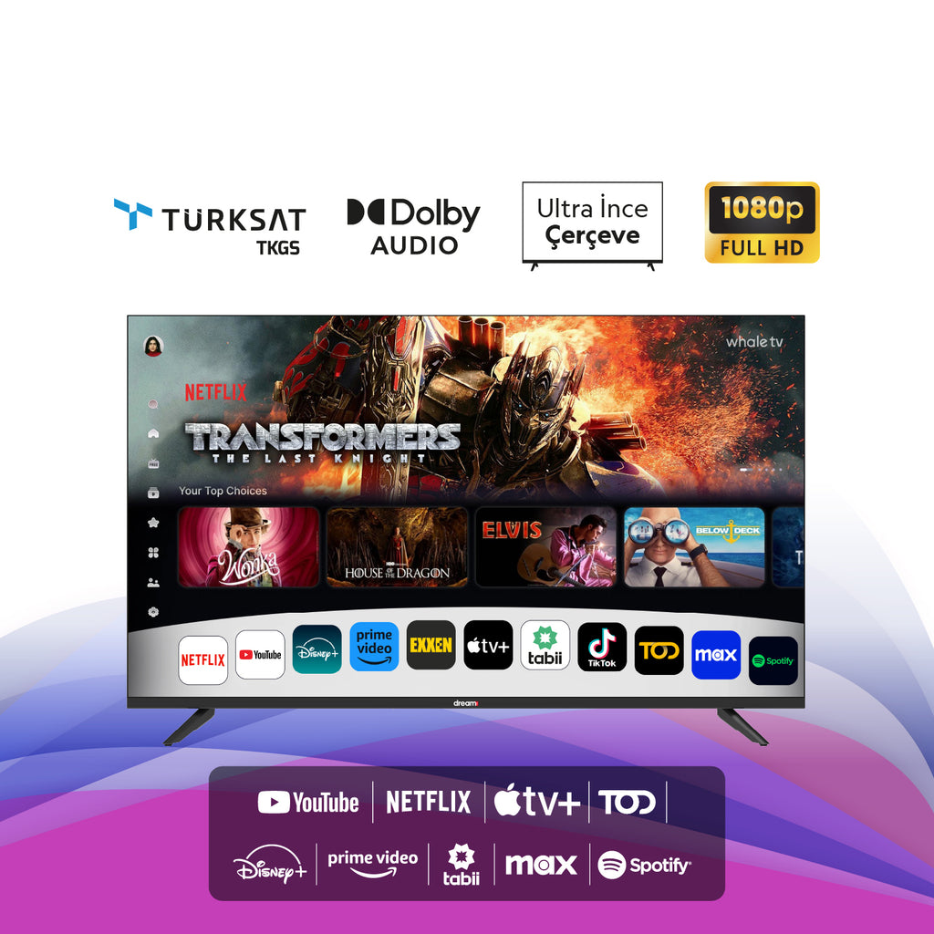 43″(109 cm) TV – 1080p Full HD, Dahili Uydu Alıcılı Televizyon