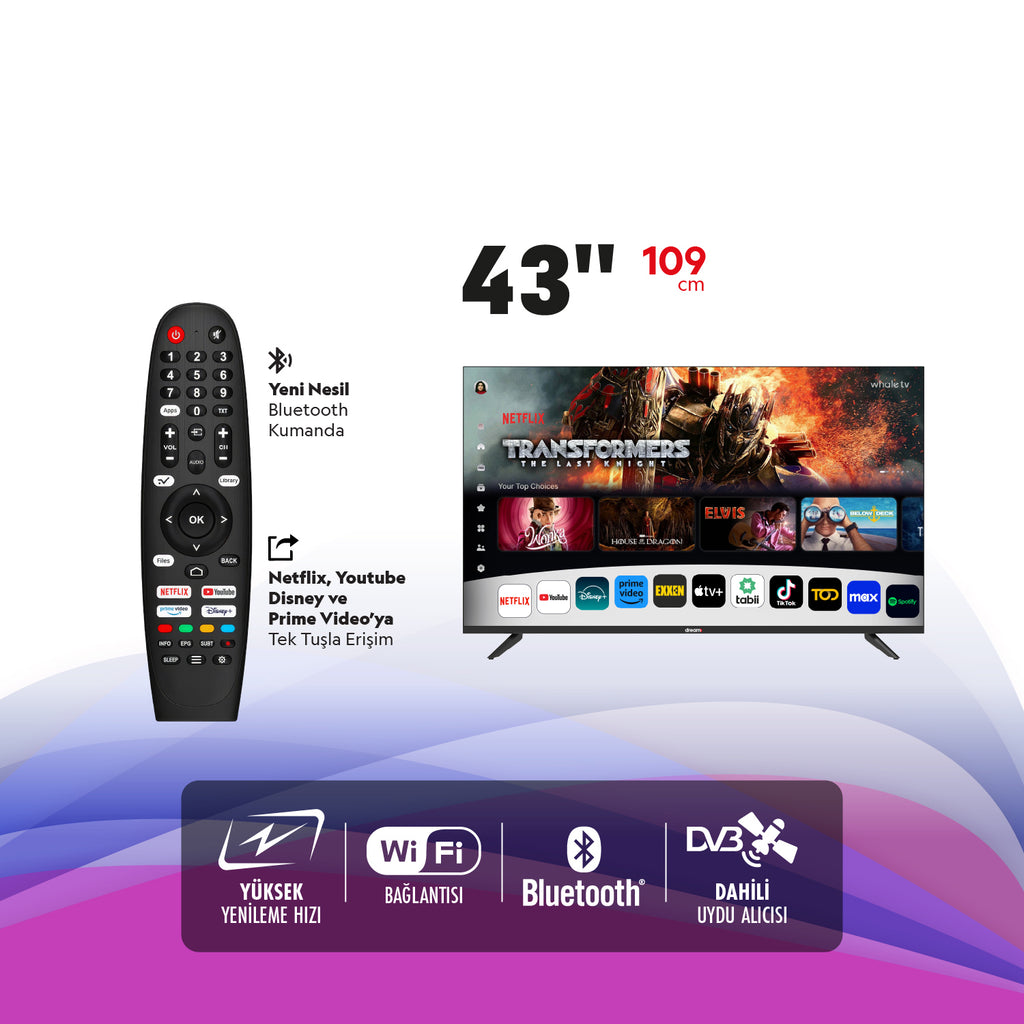 43″(109 cm) TV – 1080p Full HD, Dahili Uydu Alıcılı Televizyon