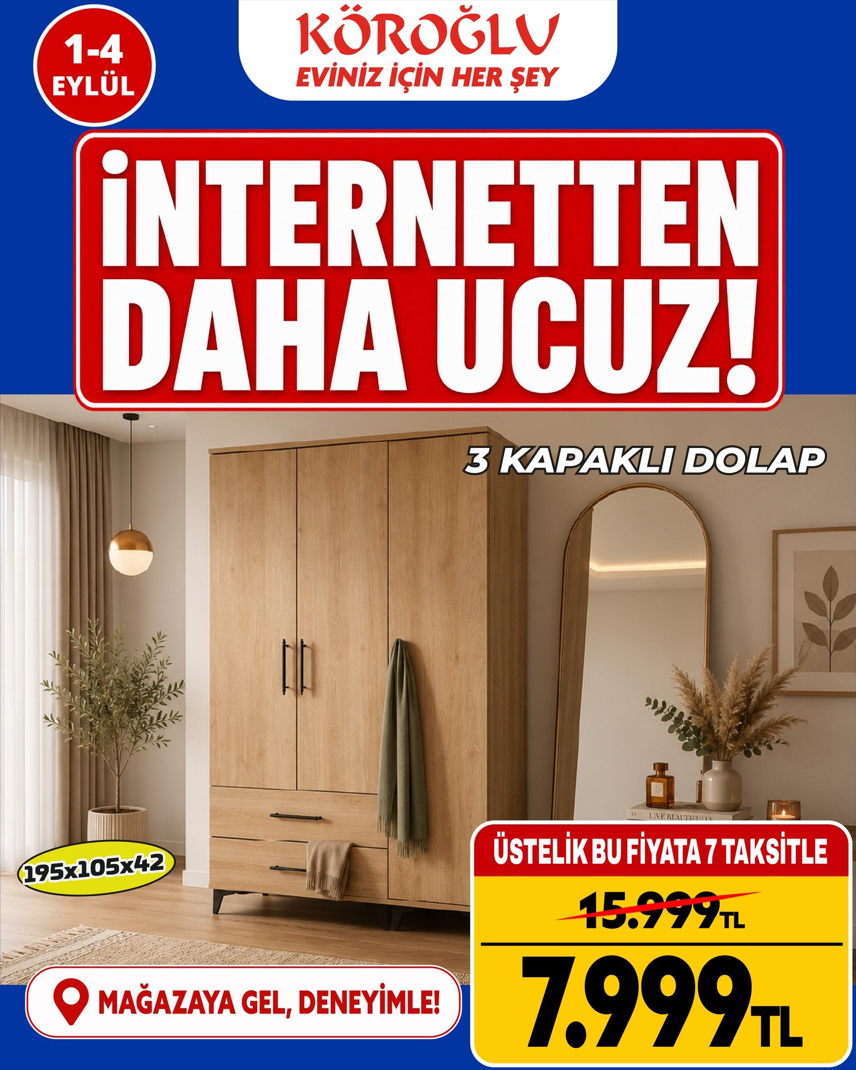 3 Kapaklı Dolap
