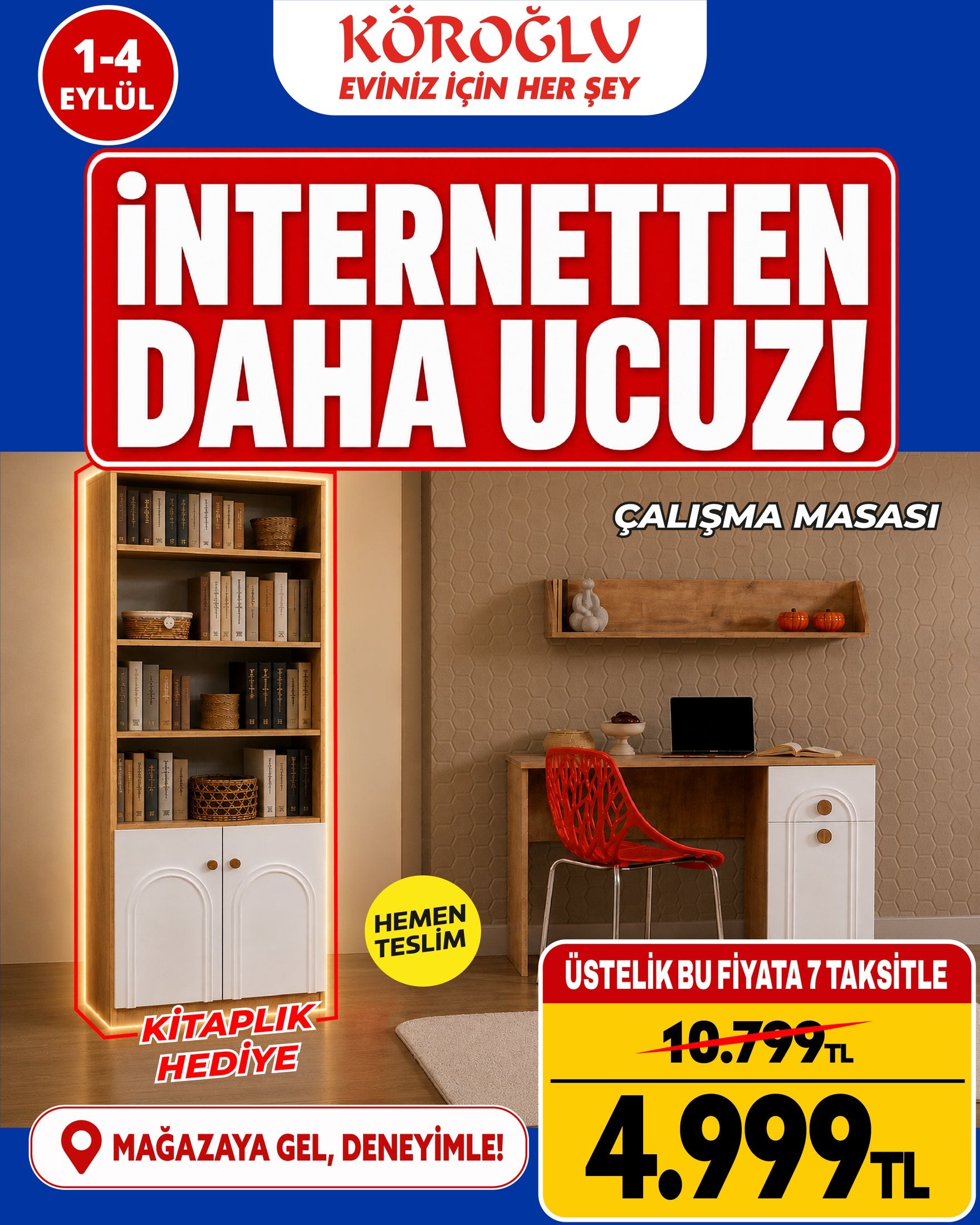 Kitaplıklı Çalışma Masası Ürün ana görseli