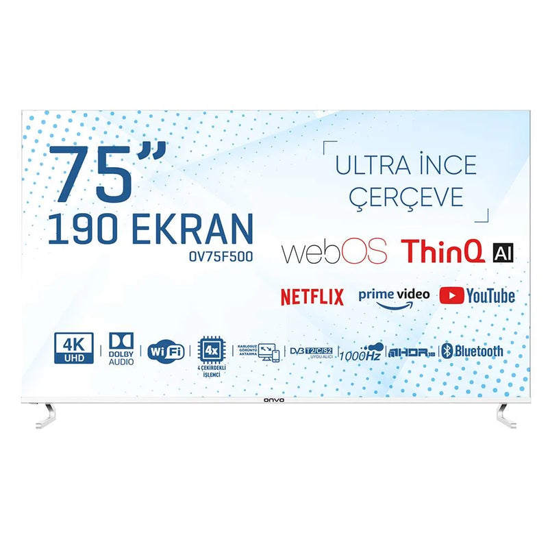 Onvo 75" OV75F500 190 Ekran Smart Webos Ultra HD Led Tv Çerçevesiz