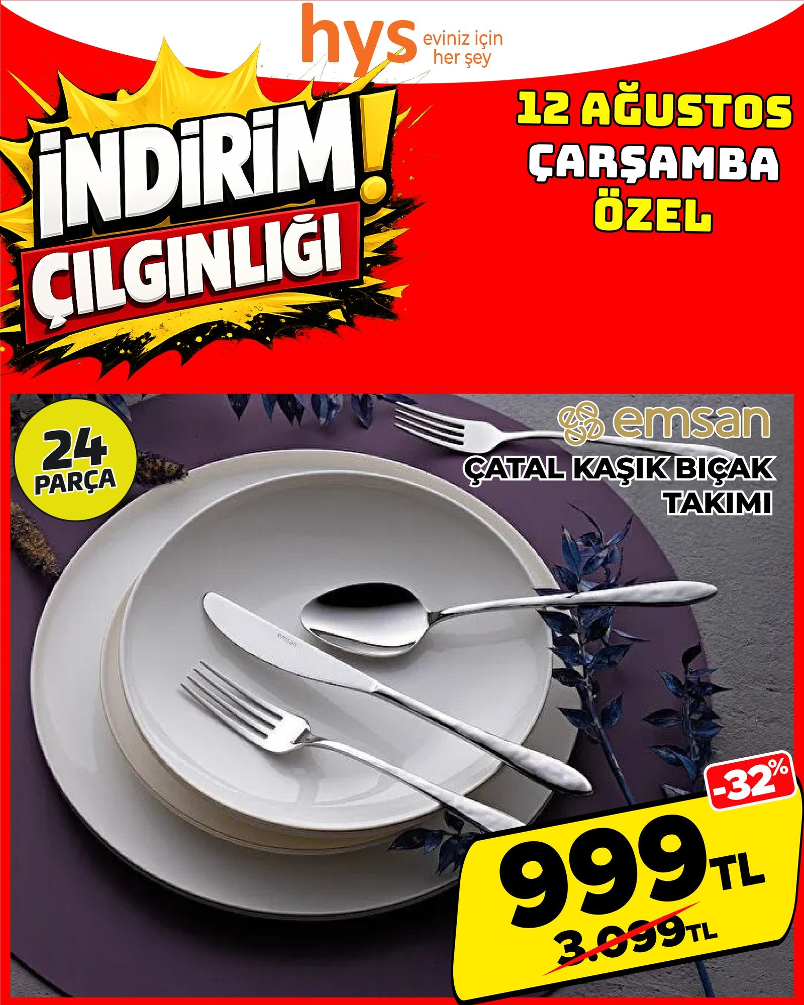 24 Parça Çatal Kaşık Bıçak Takımı