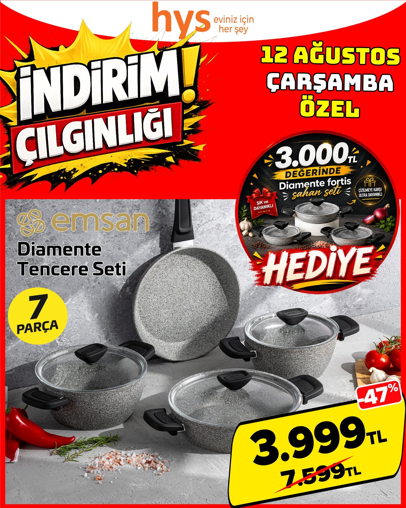 Emsan Diamante 7 Parça Tencere Seti