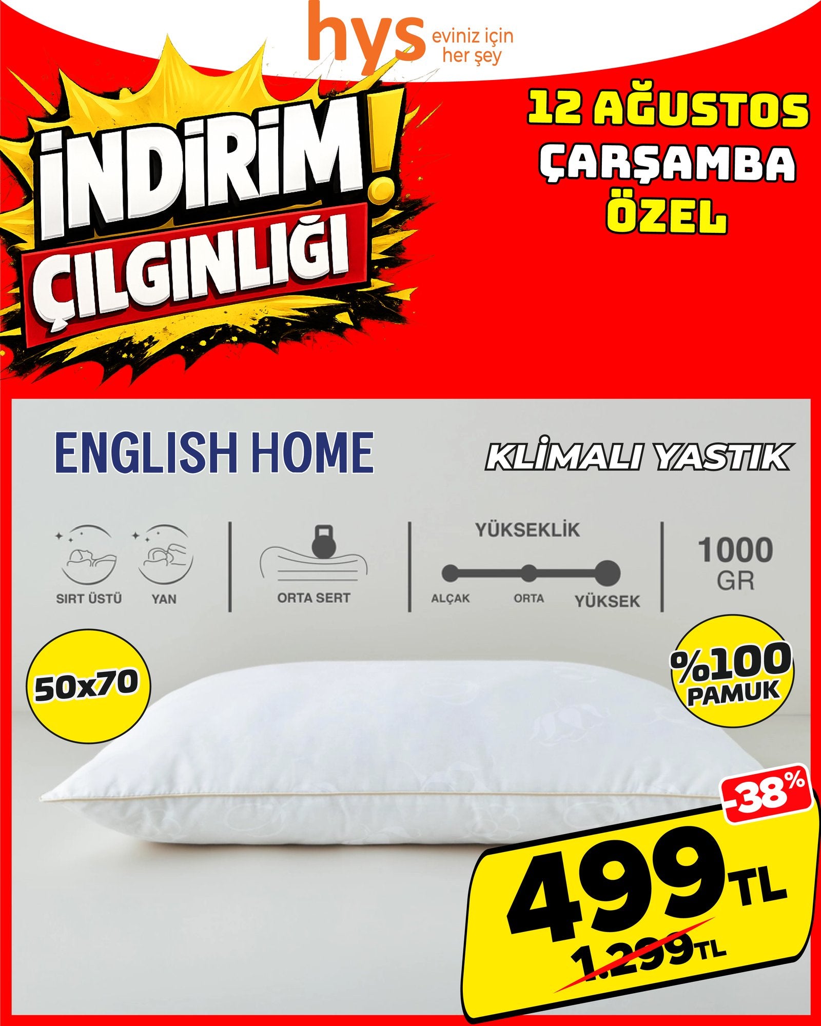 English Home Klimalı Yastık 50x70 cm Ürün ana görseli