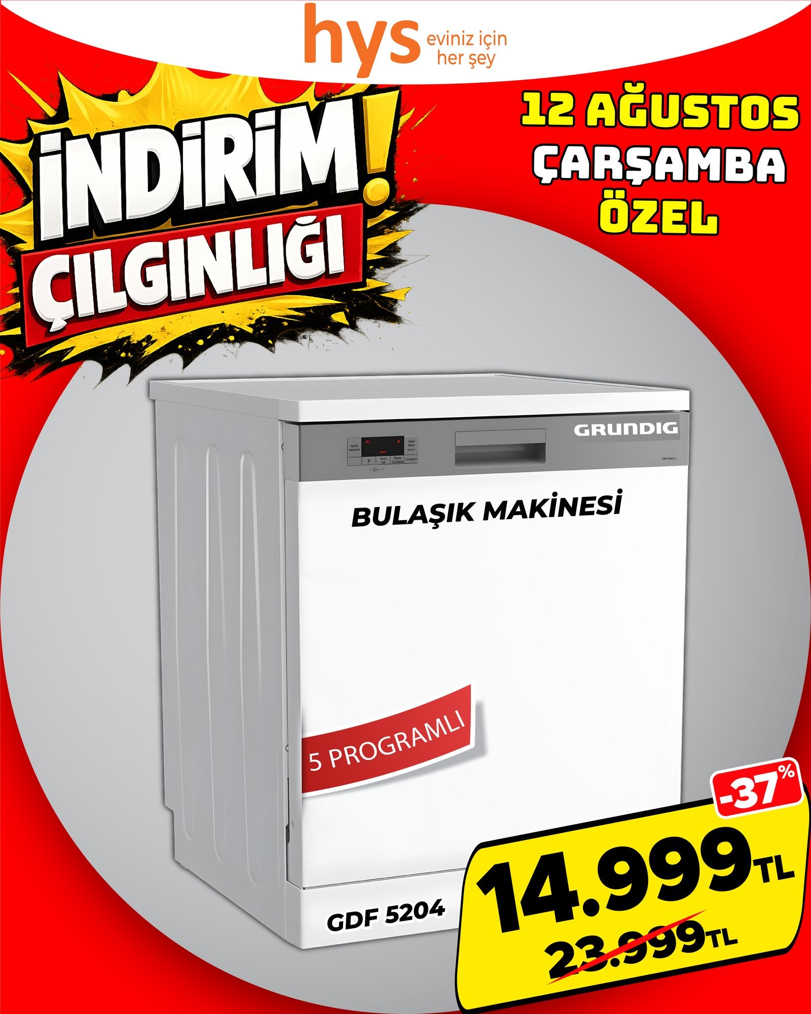 Grundig GDF 5204 5 Programlı Bulaşık Makinesi
