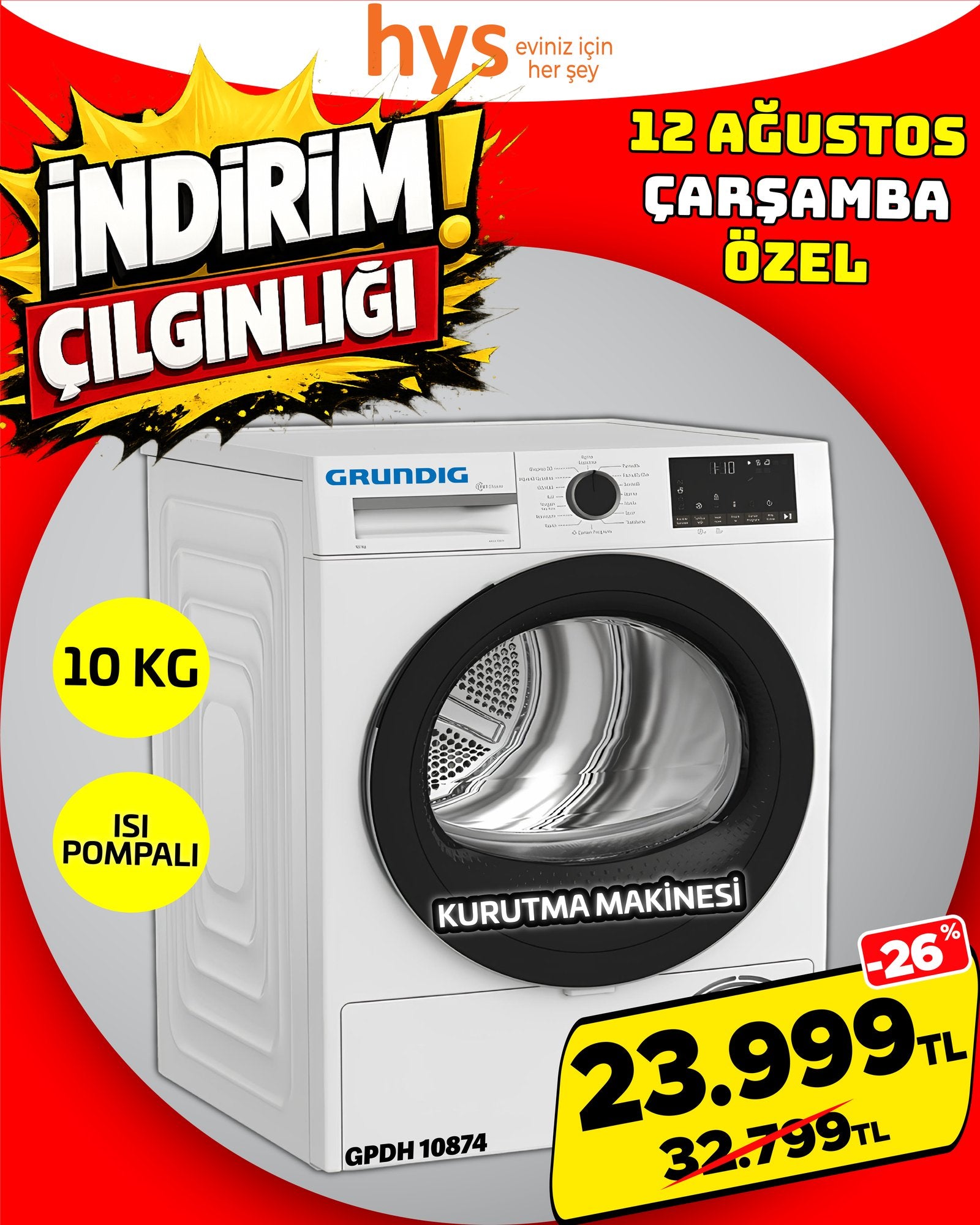 Grundig GPDH 10824 10 Kg Kurutma Makinesi