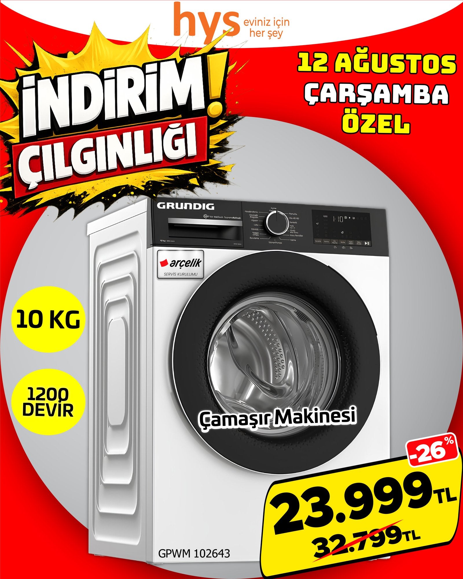 Grundig GPWM 102643 10 Kg Çamaşır Makinesi Ürün ana görseli