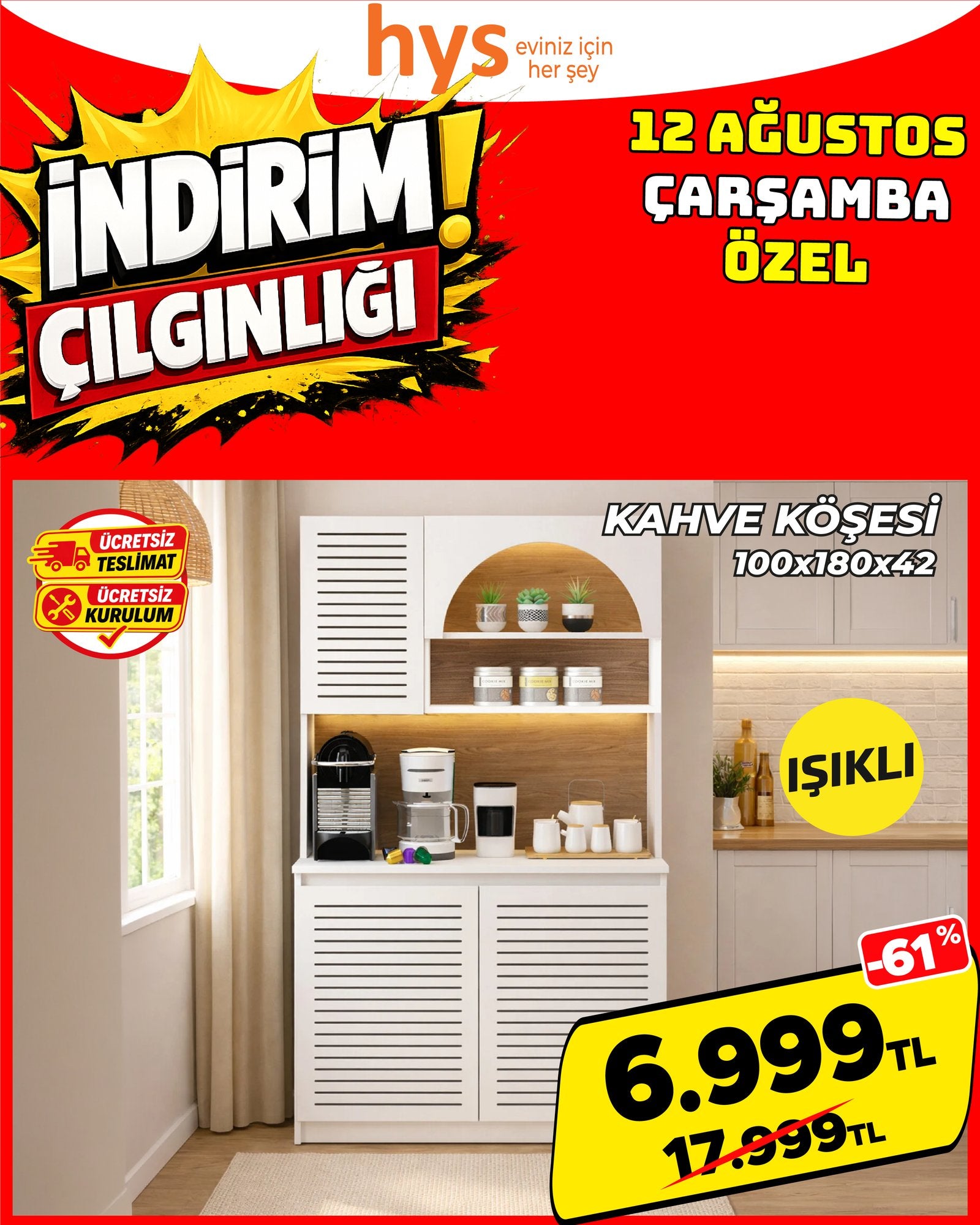 Işıklı Kahve Köşesi 100x180x42 cm