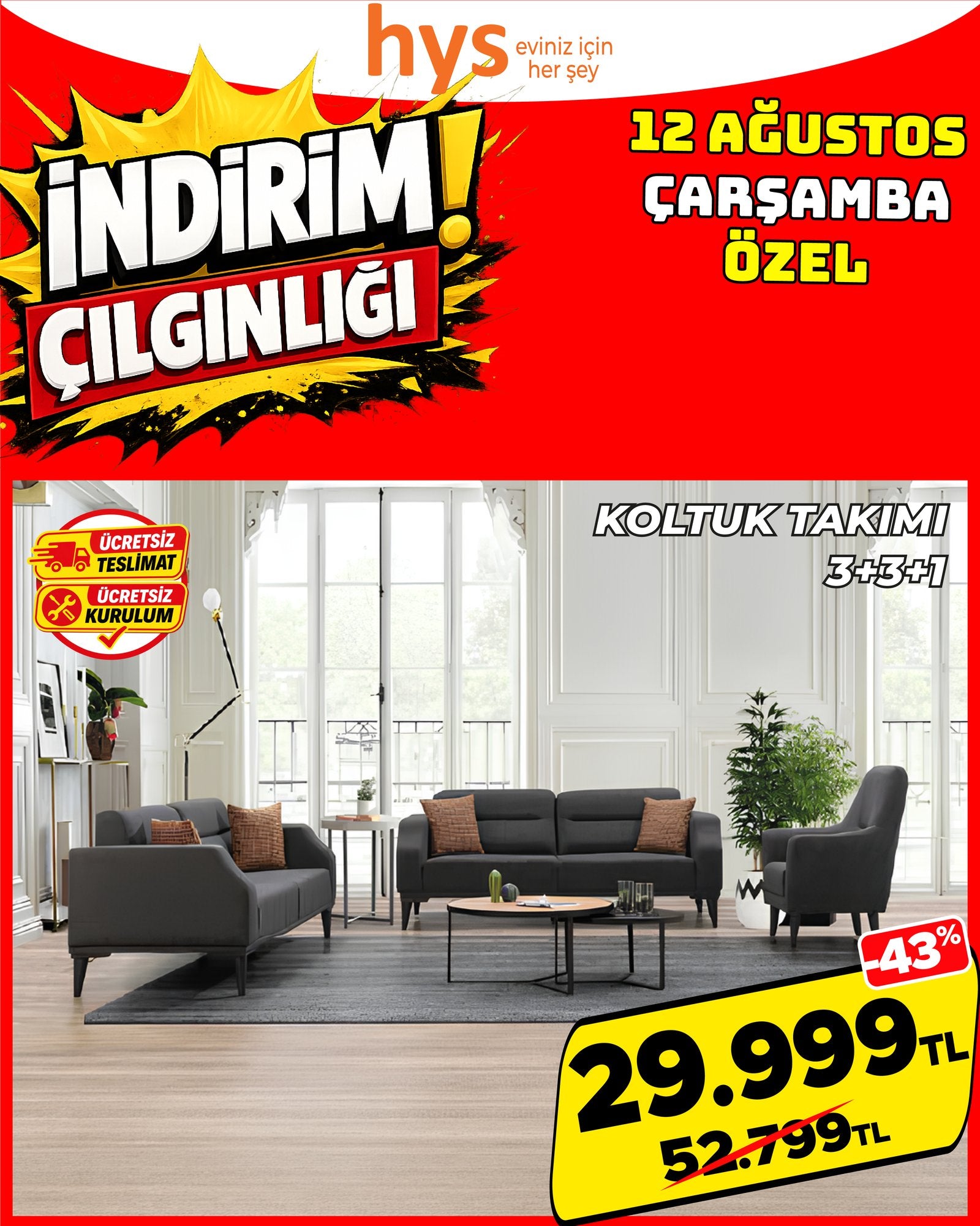 Antrasit Koltuk Takımı 3+3+1