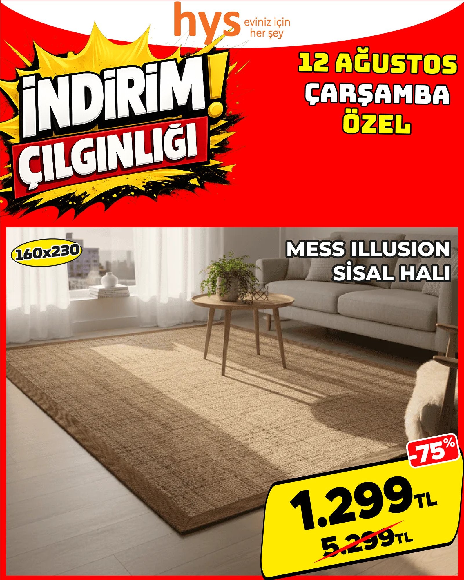 Mess Illusion Sisal Halı 160x230 cm