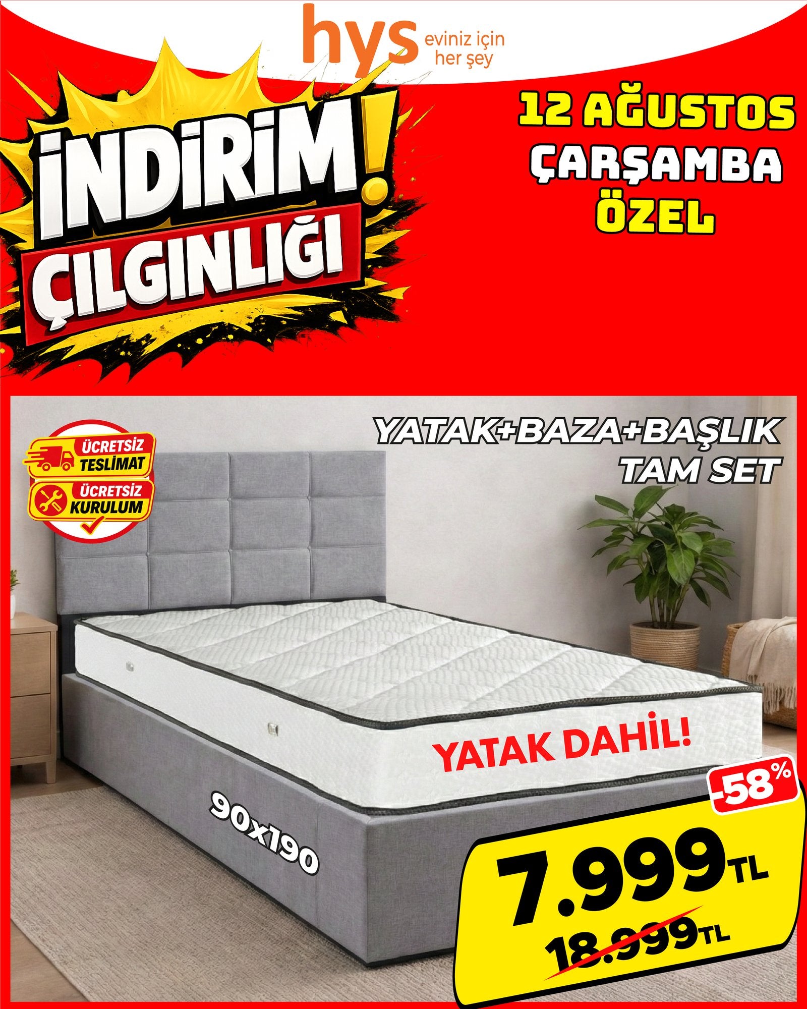 Tek Kişilik Yatak Baza Başlık Tam Set 90x190 cm Ürün ana görseli
