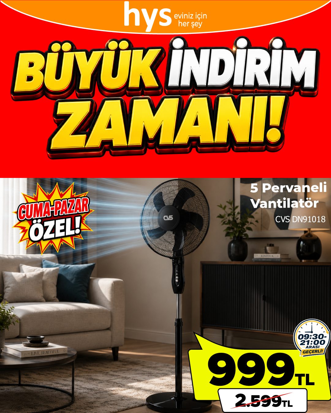 5 Pervaneli Vantilatör