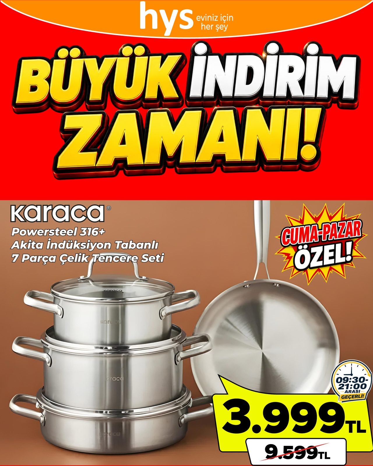 Karaca Powersteel Side 7 Parça Çelik Tencere Seti