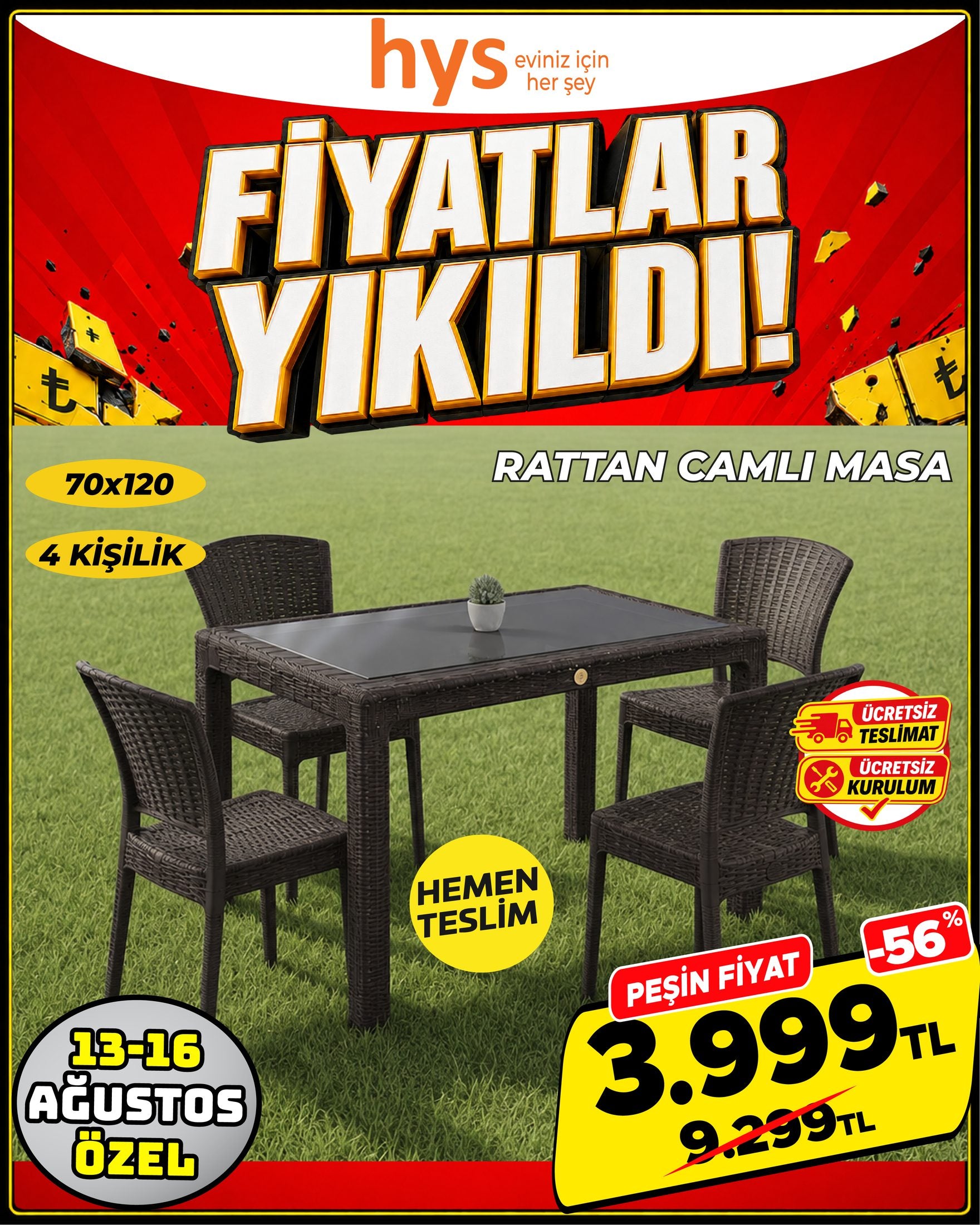 Rattan Camlı Masa Takımı 4 Kişilik Ürün ana görseli