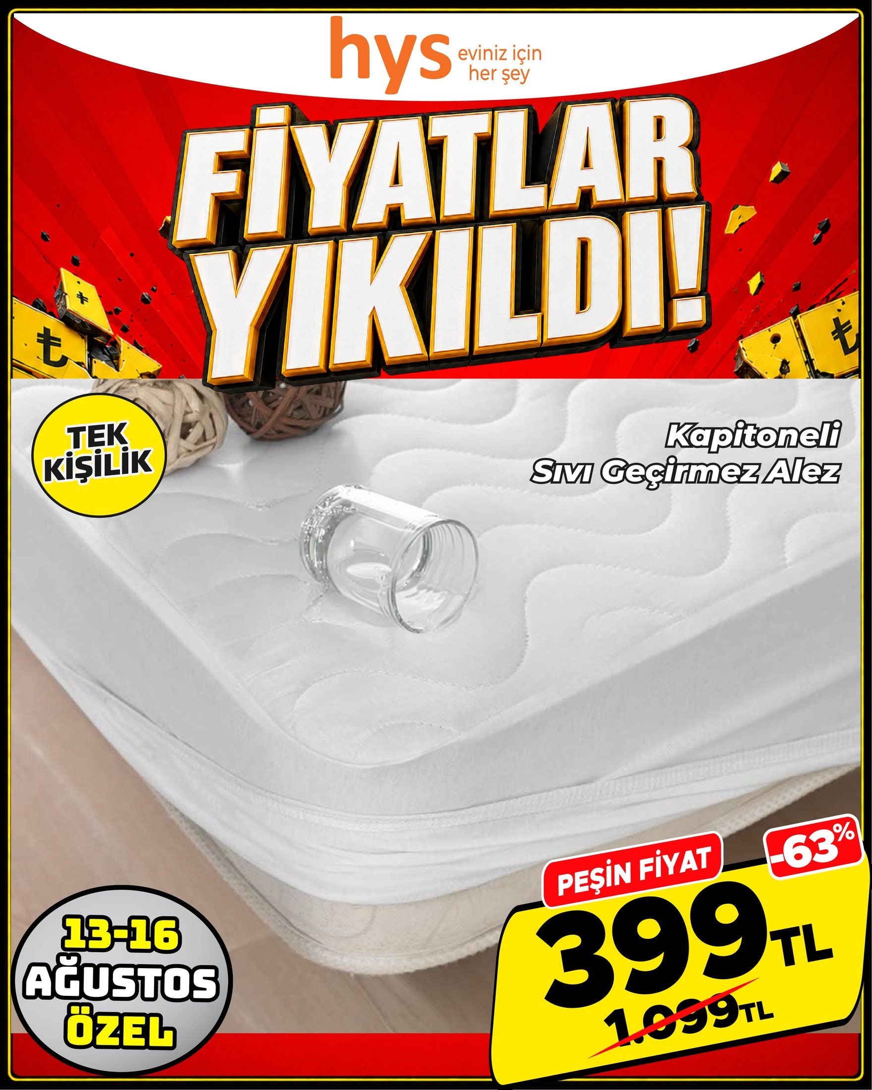 Tek Kişilik Sıvı Geçirmez Alez