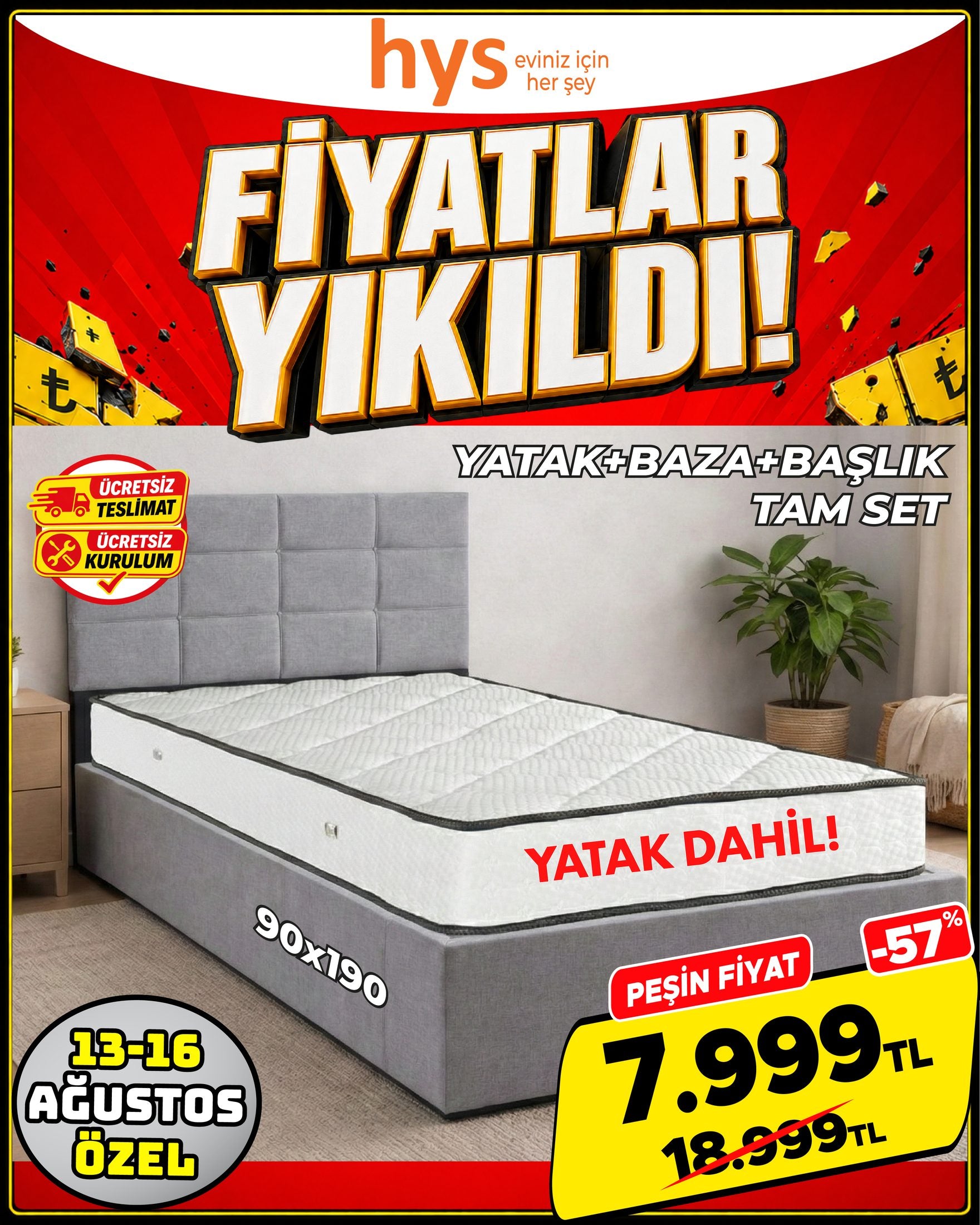 Yatak Baza Başlık Tam Set 90x190 Ürün ana görseli