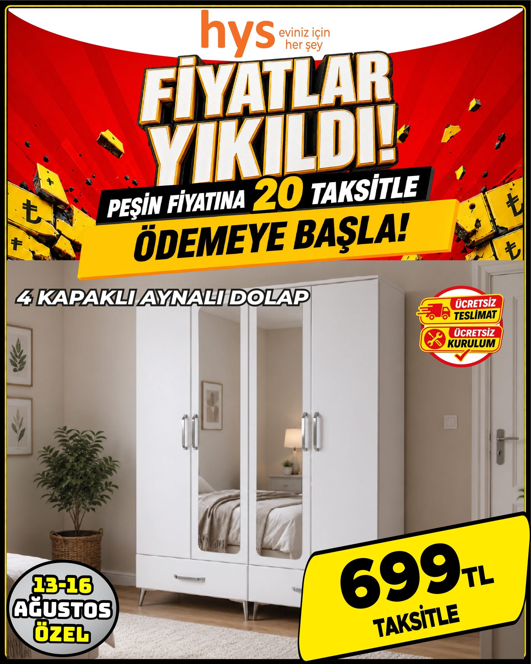 4 Kapaklı Aynalı Dolap Ürün ana görseli