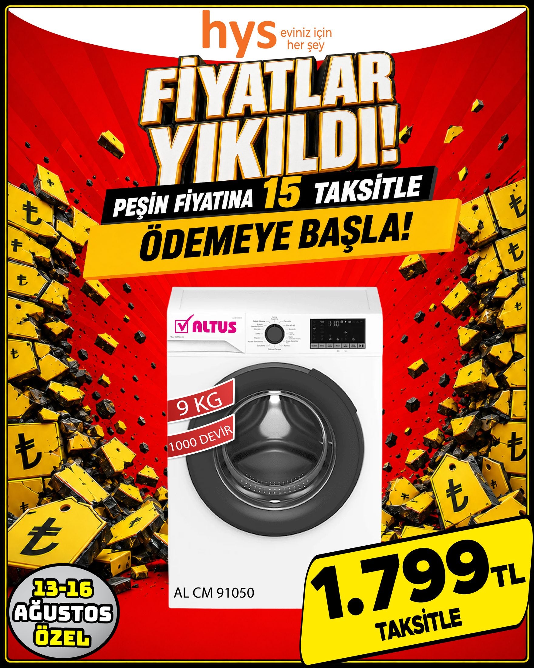 Altus 9 Kg Çamaşır Makinesi Ürün ana görseli