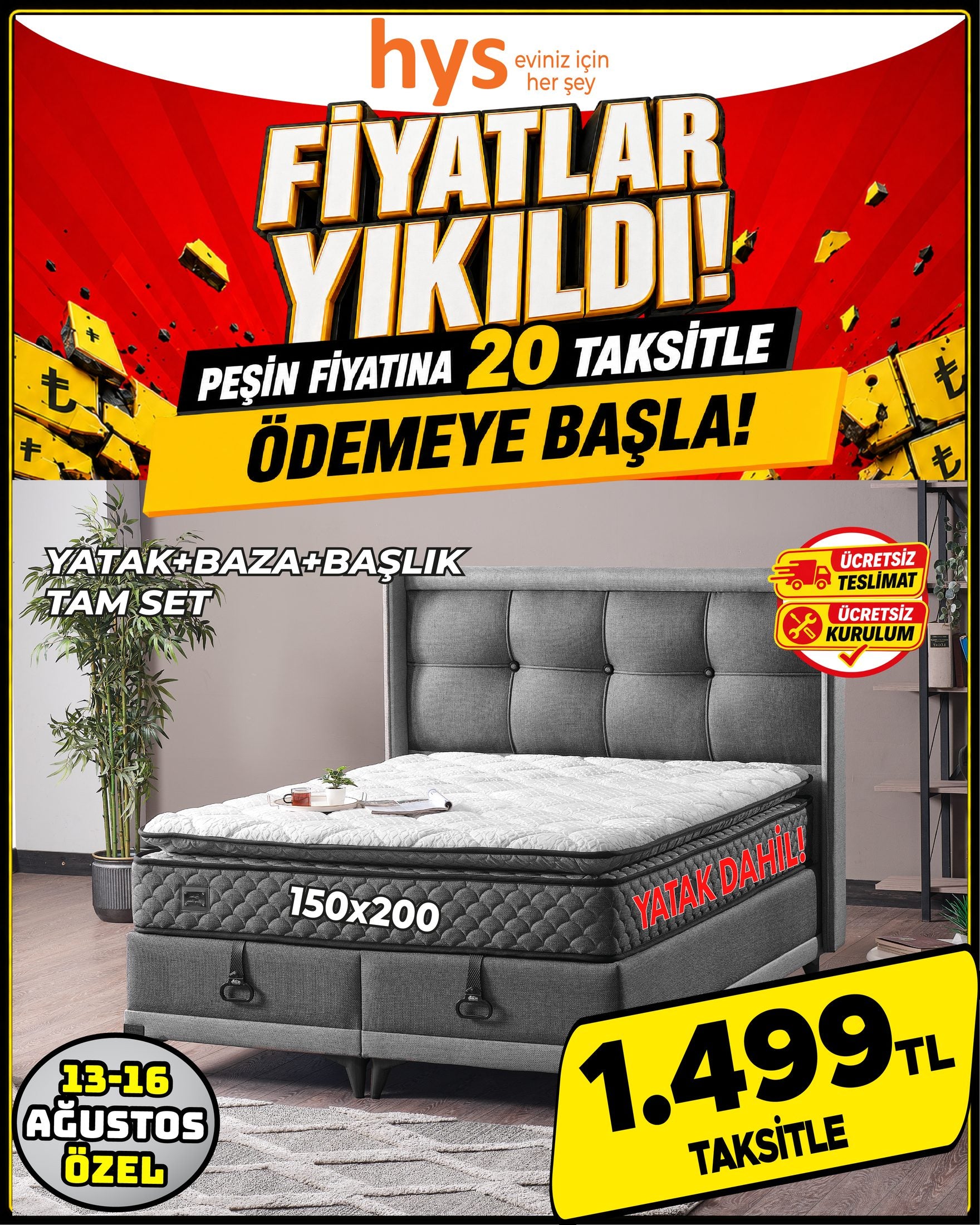 Yatak Baza Başlık Tam Set 150x200 Ürün ana görseli