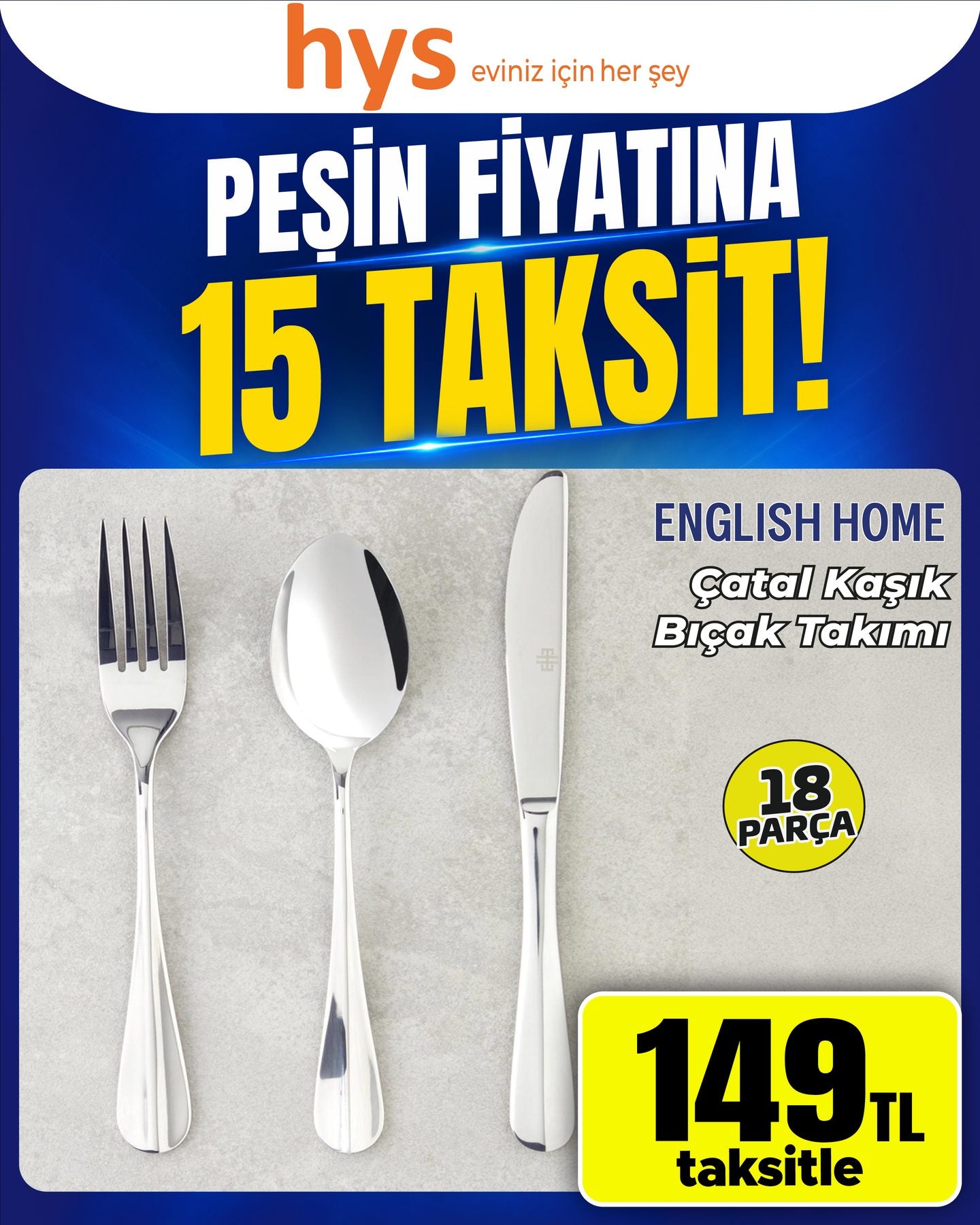 English Home Çatal Kaşık Bıçak Takımı 18 Parça