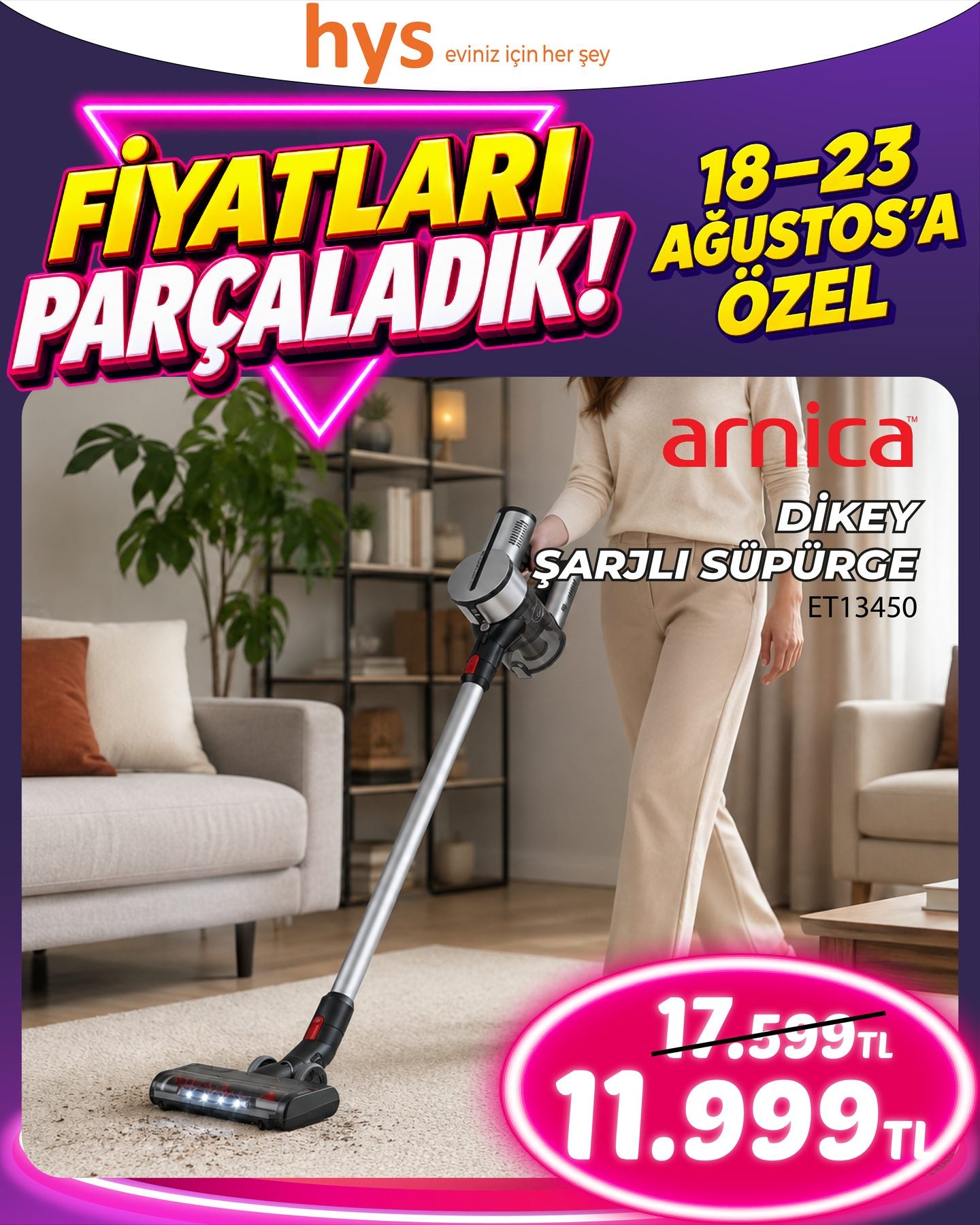 Arnica Dikey Şarjlı Süpürge ET14350 Ürün ana görseli