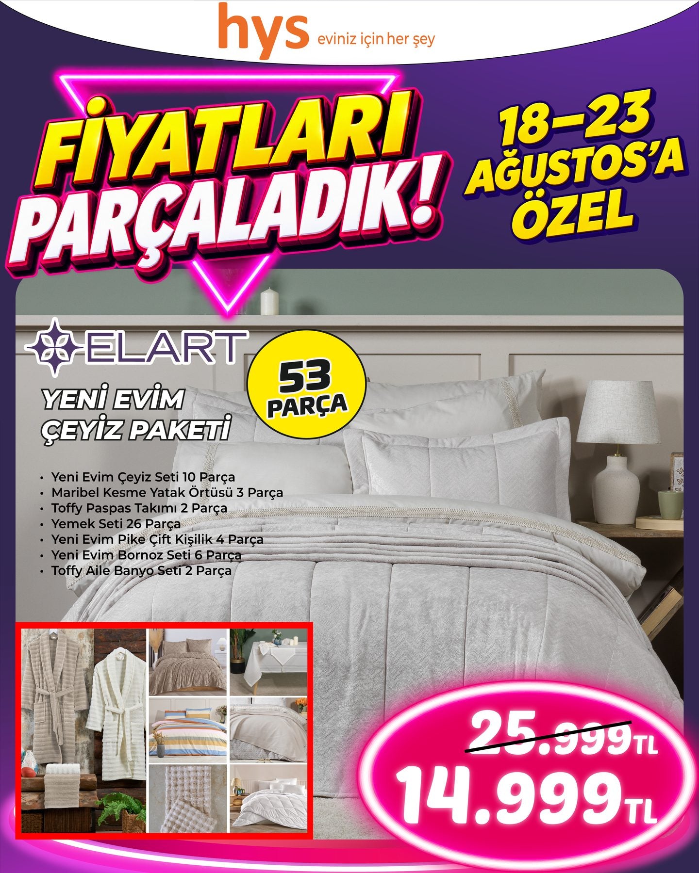 Elart Yeni Evim Çeyiz Paketi 53 Parça