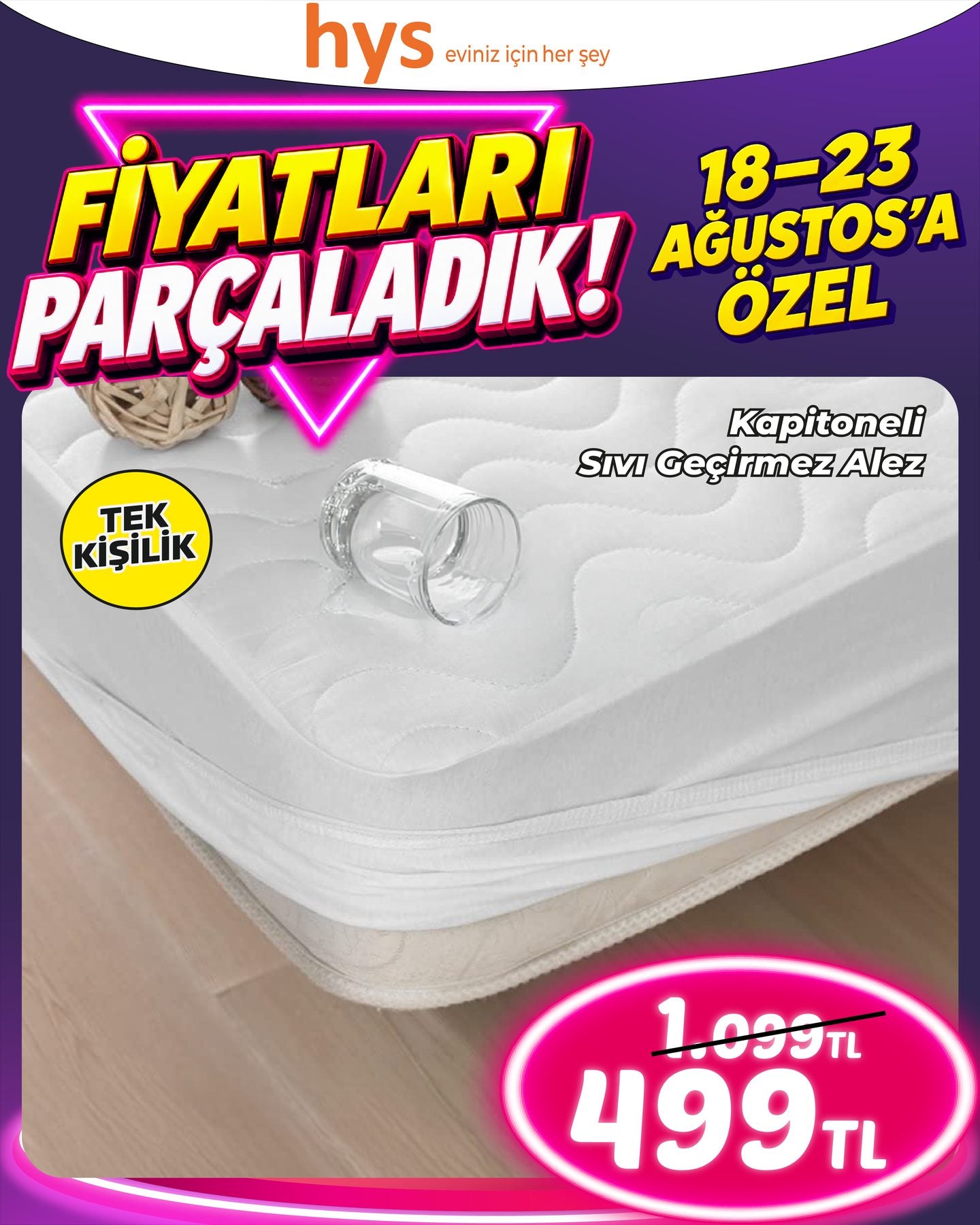 Kapitoneli Sıvı Geçirmez Alez Tek Kişilik