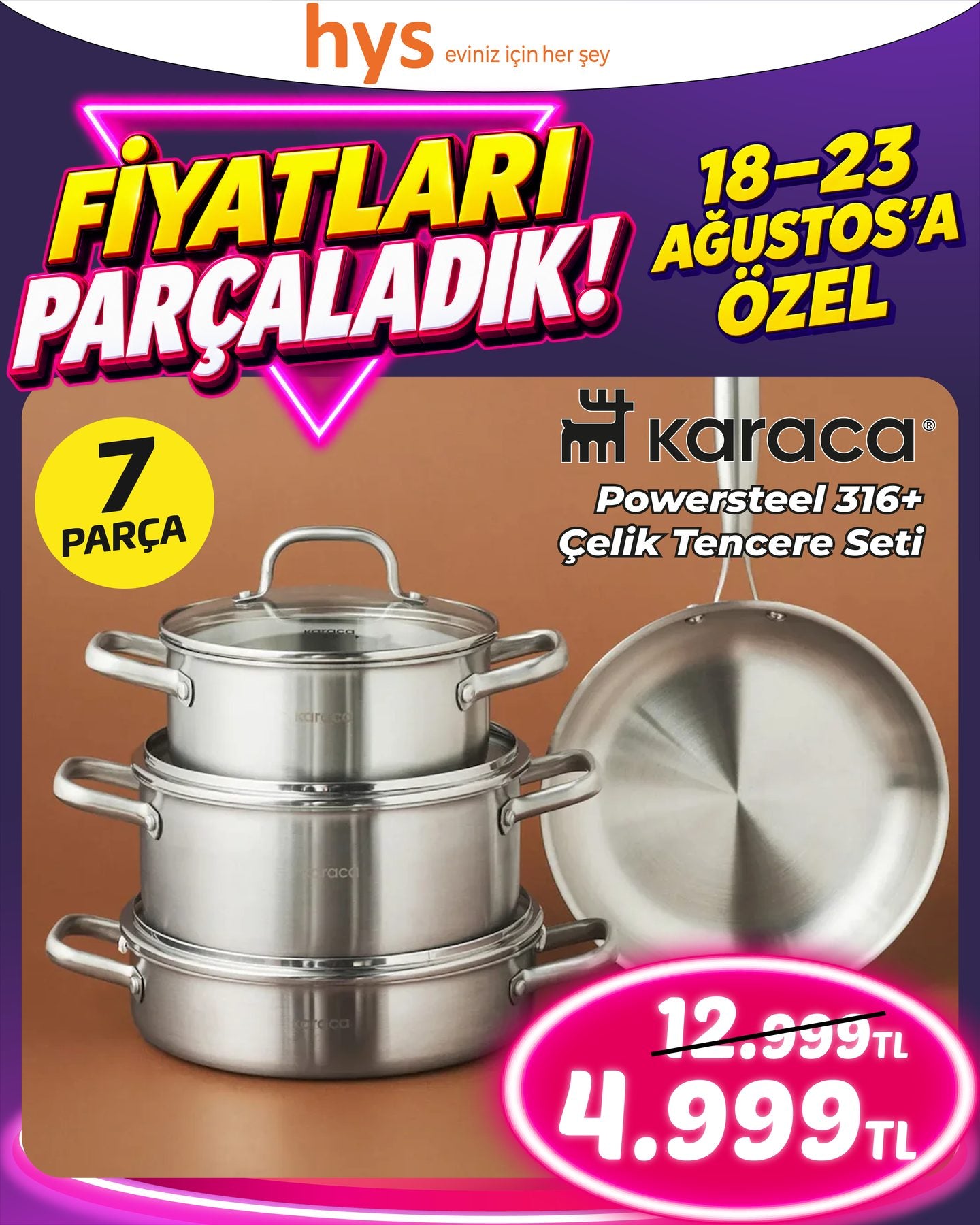Karaca Powersteel 316 Çelik Tencere Seti 7 Parça