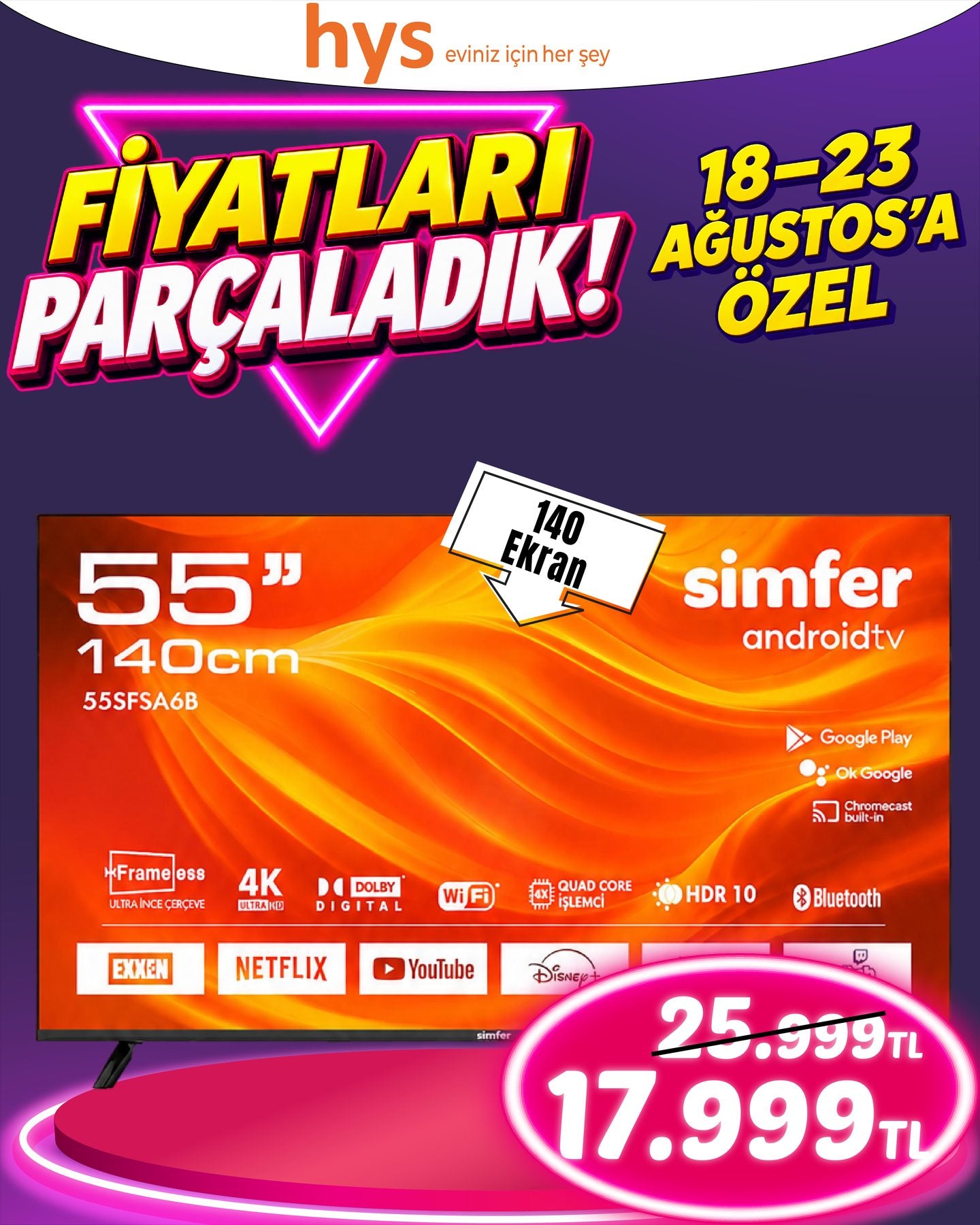 Simfer 55 İnç Android TV Ürün ana görseli