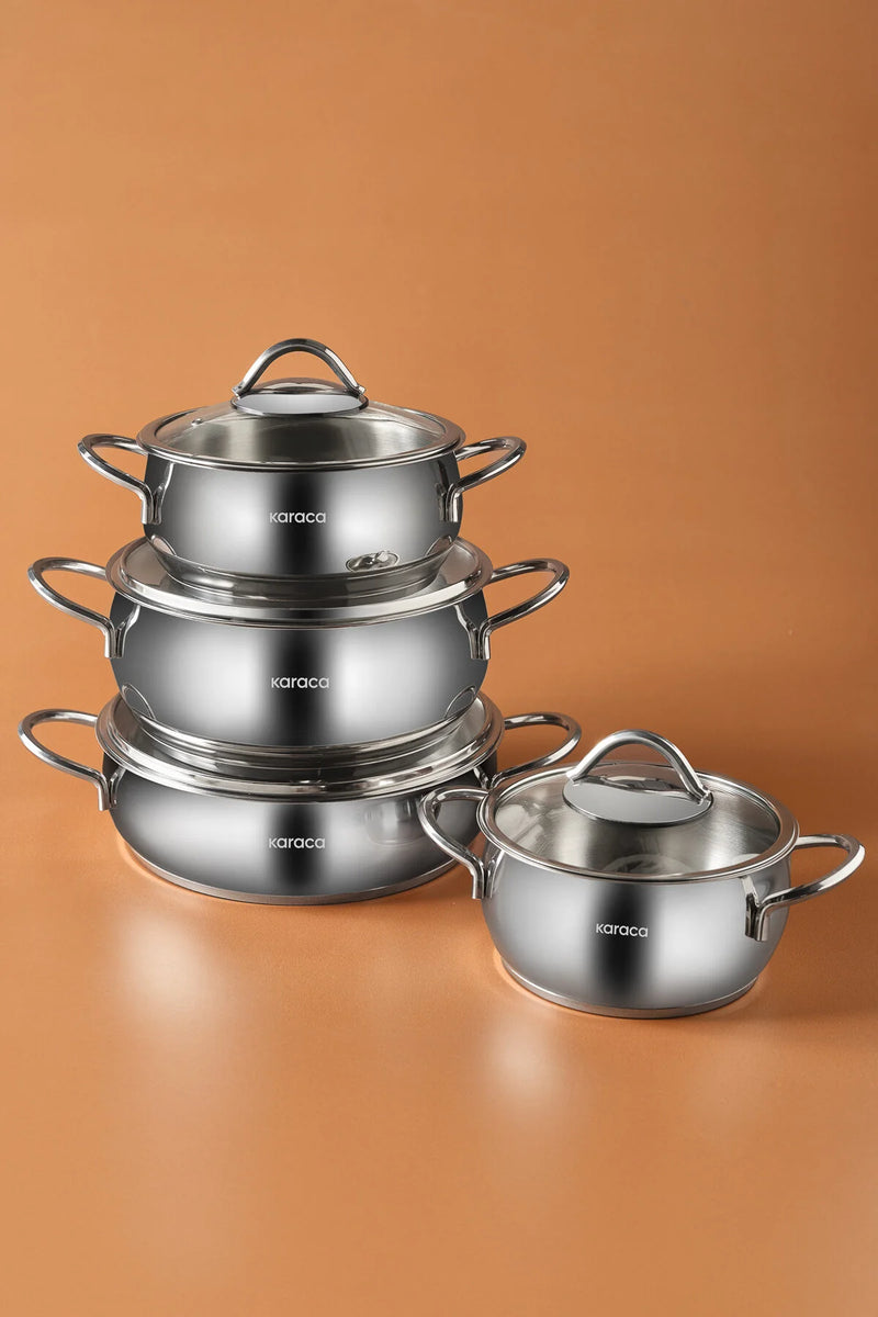 KARACA URLA Paslanmaz Çelik 8 Parça Kapaklı Tencere Seti