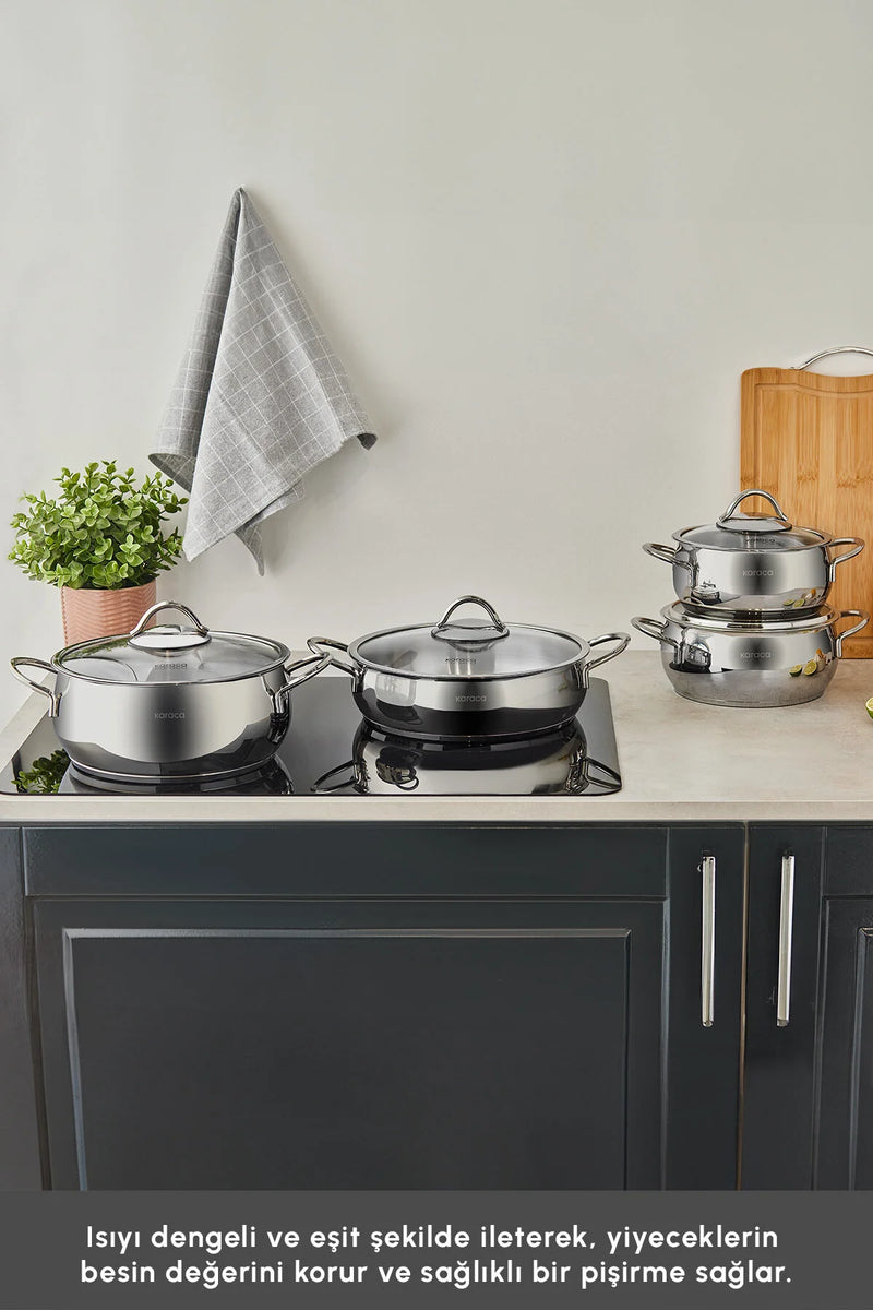 KARACA URLA Paslanmaz Çelik 8 Parça Kapaklı Tencere Seti