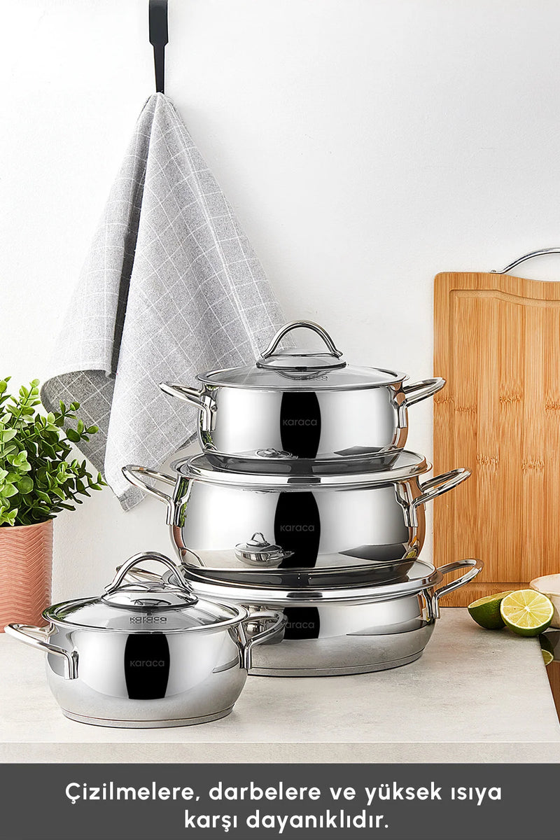 KARACA URLA Paslanmaz Çelik 8 Parça Kapaklı Tencere Seti