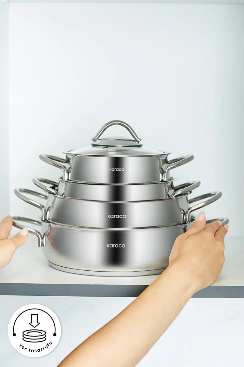KARACA URLA Paslanmaz Çelik 8 Parça Kapaklı Tencere Seti