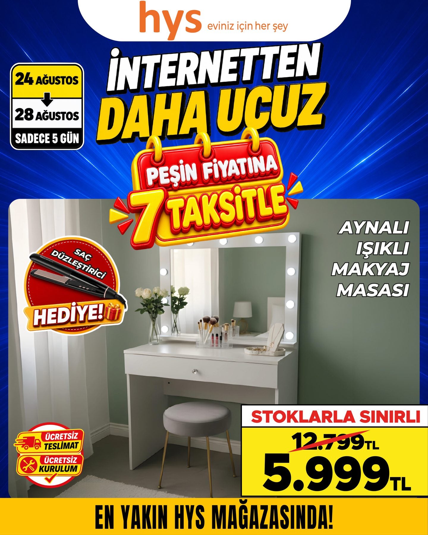 Aynalı Işıklı Makyaj Masası Ürün ana görseli