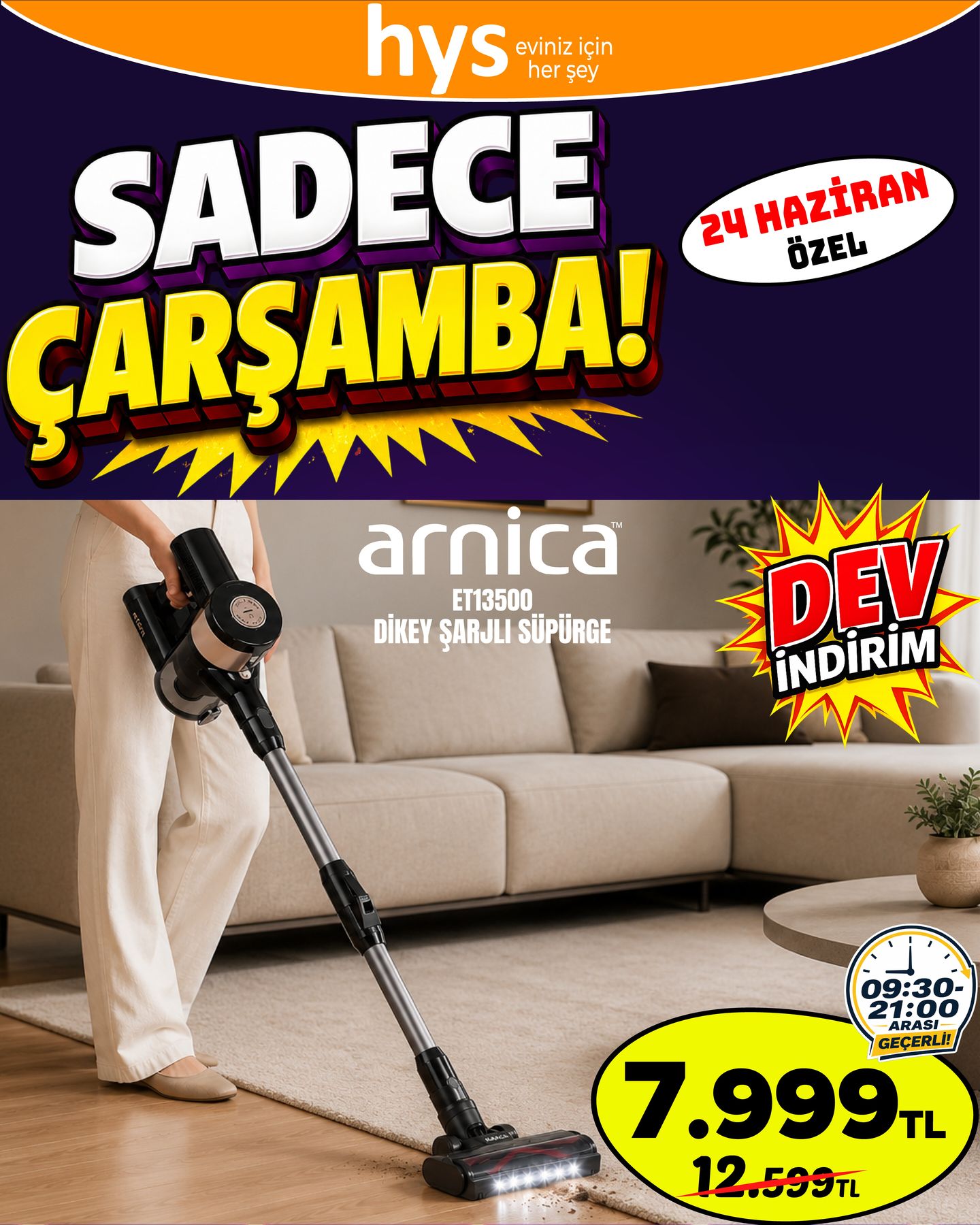 Arnica Dikey Şarjlı Süpürge