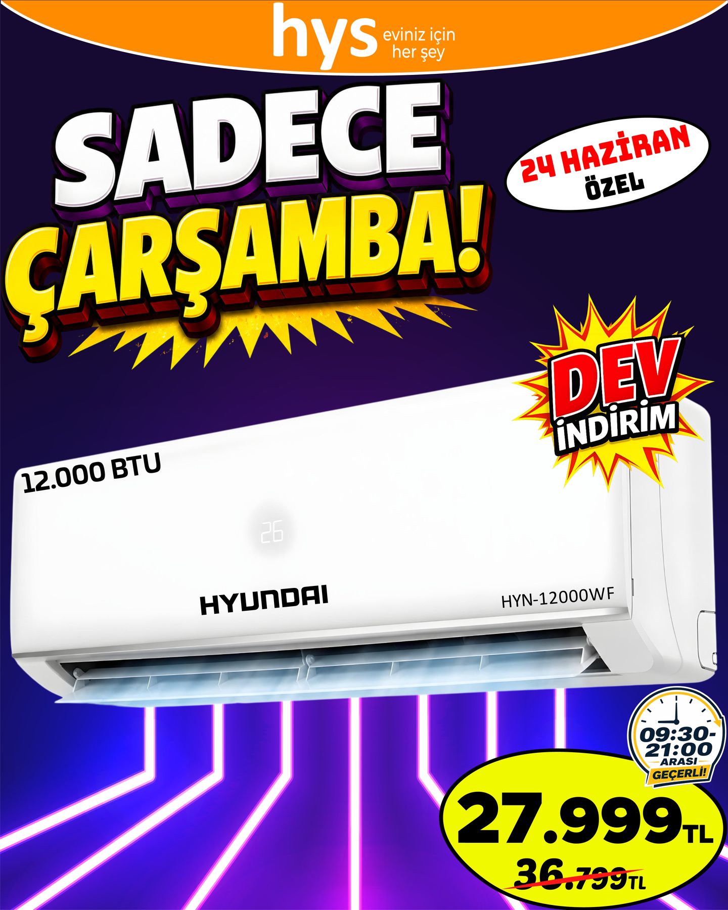 Hyundai 12000 BTU Klima Ürün ana görseli