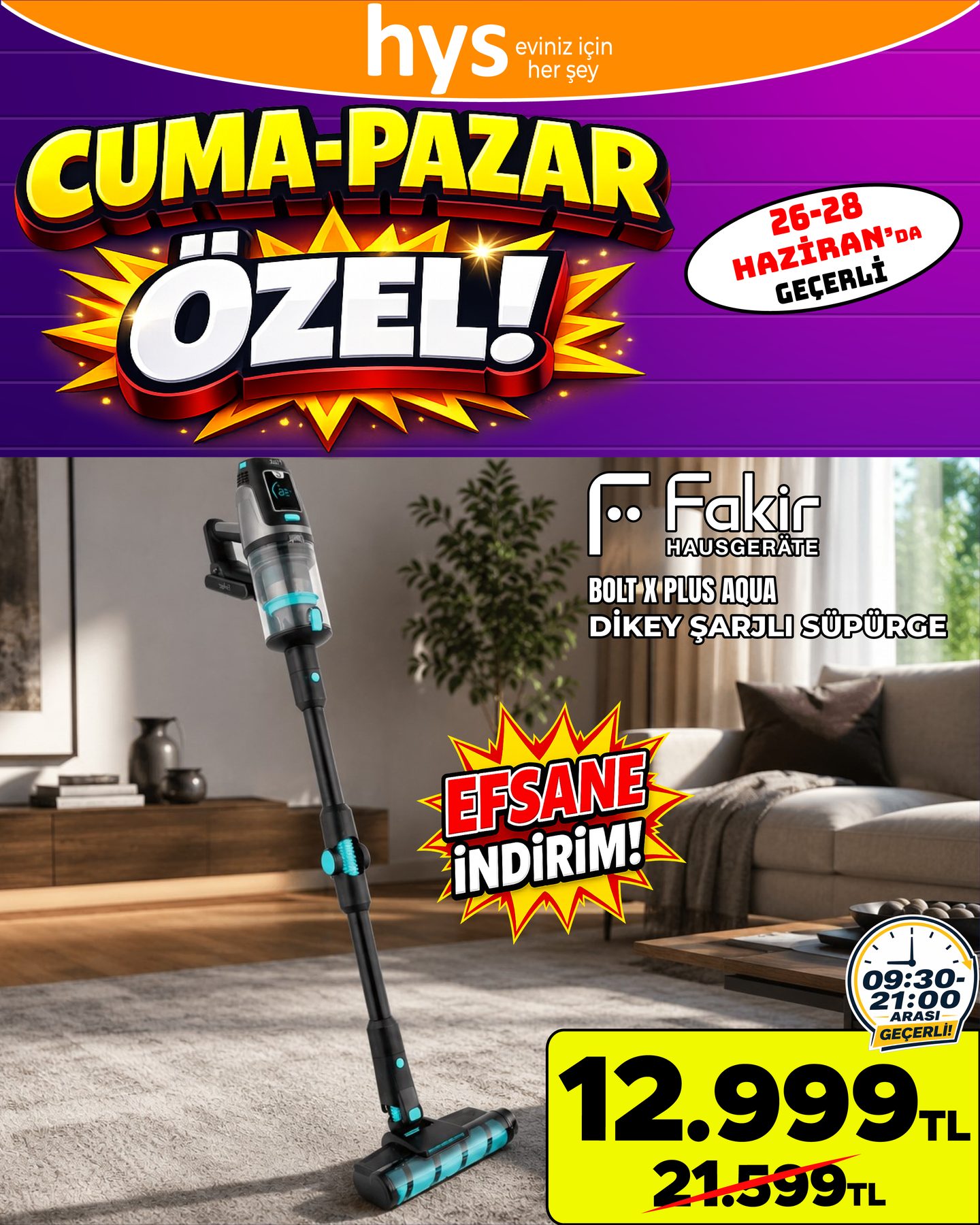 Fakir Dikey Şarjlı Süpürge