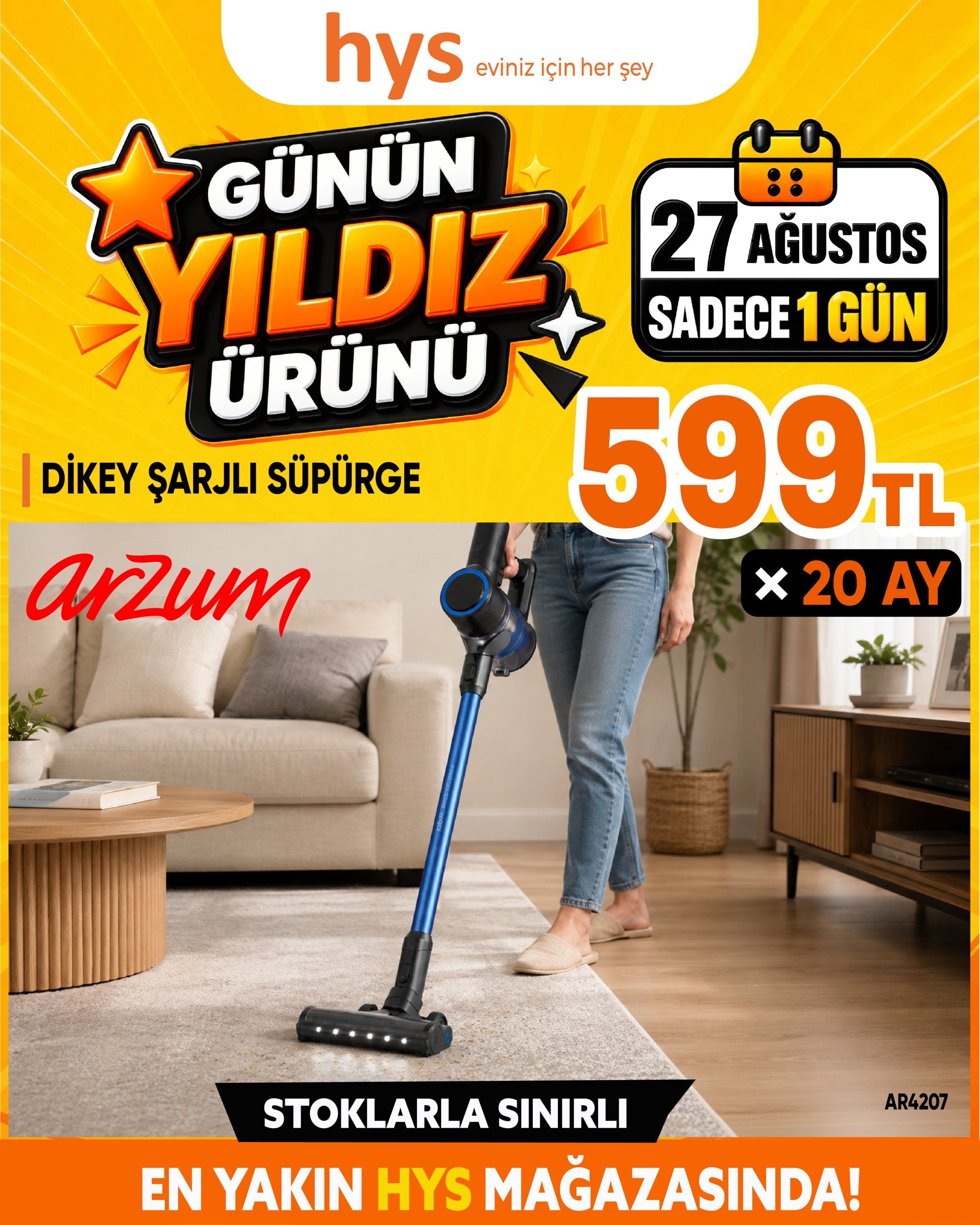 Arzum Dikey Şarjlı Süpürge