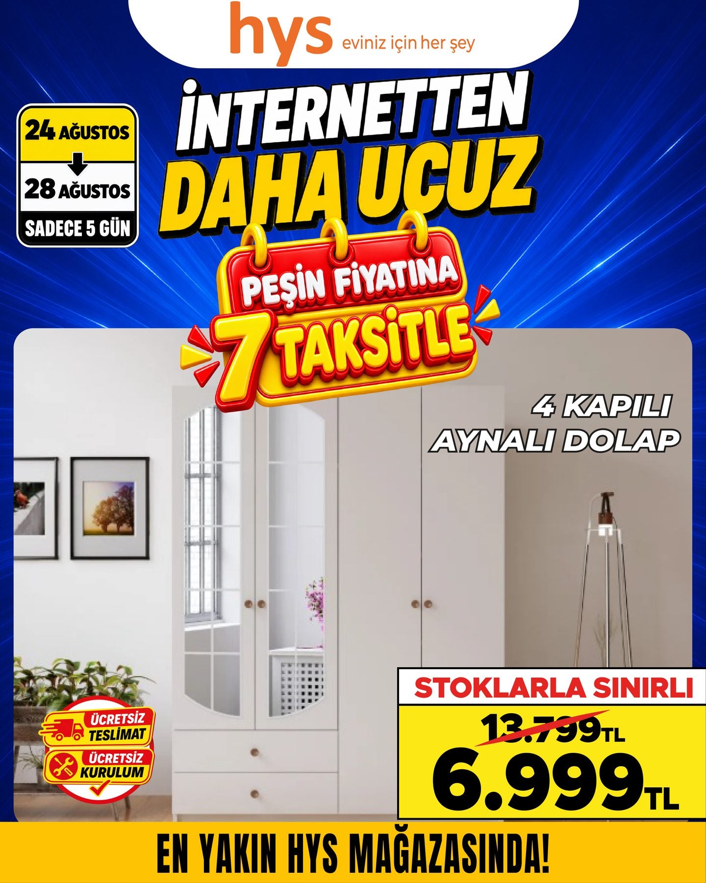 4 Kapılı Aynalı Dolap