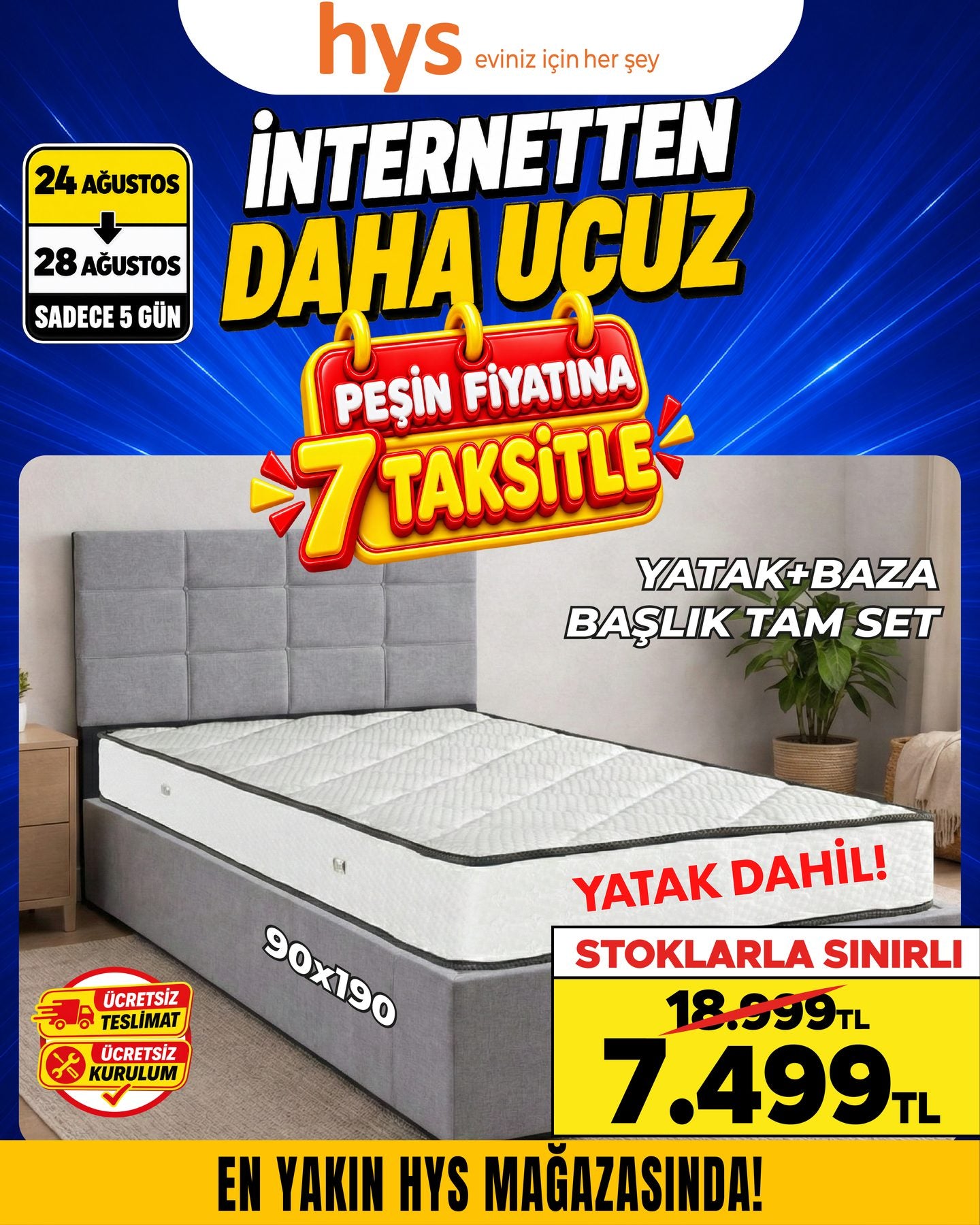 Yatak Baza Başlık Tam Set 90x190