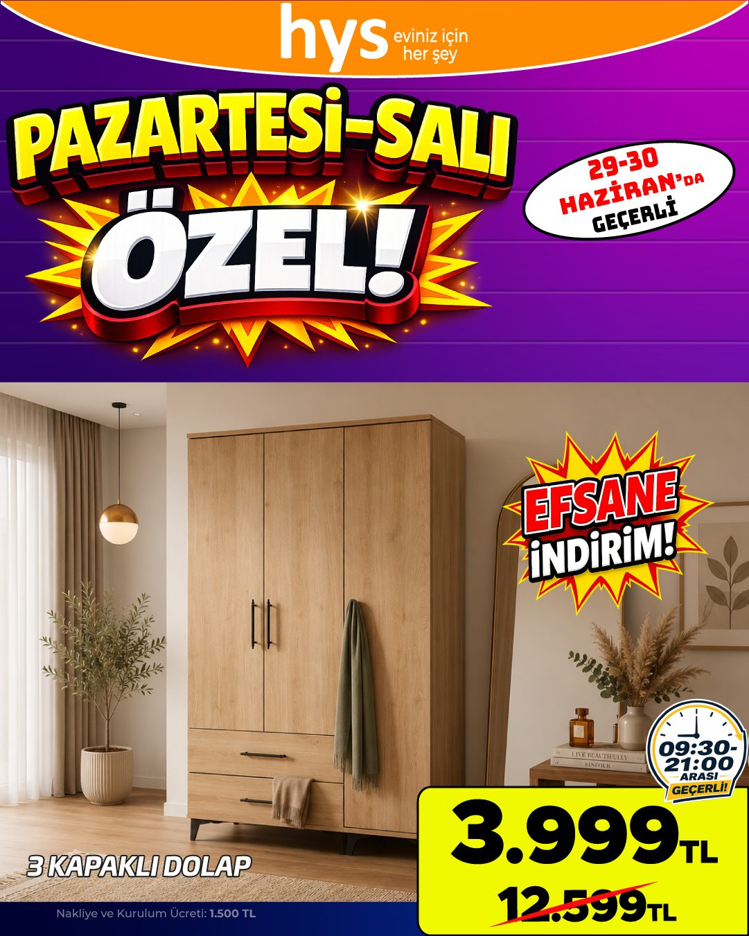 3 Kapaklı Dolap