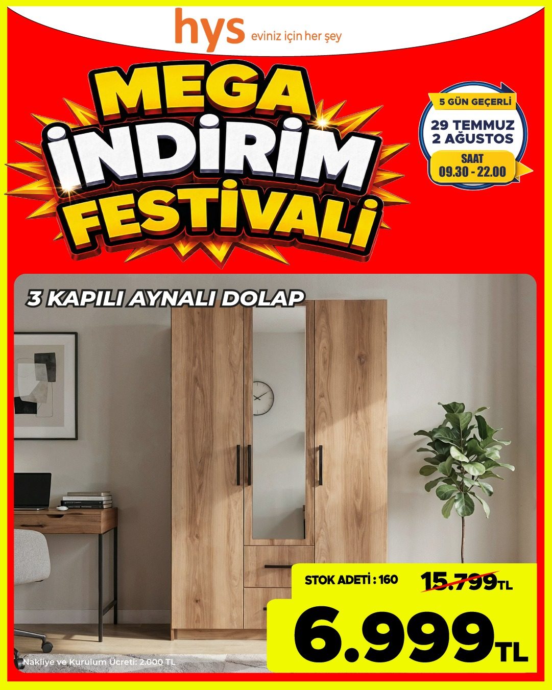 3 Kapili Aynalı Dolap