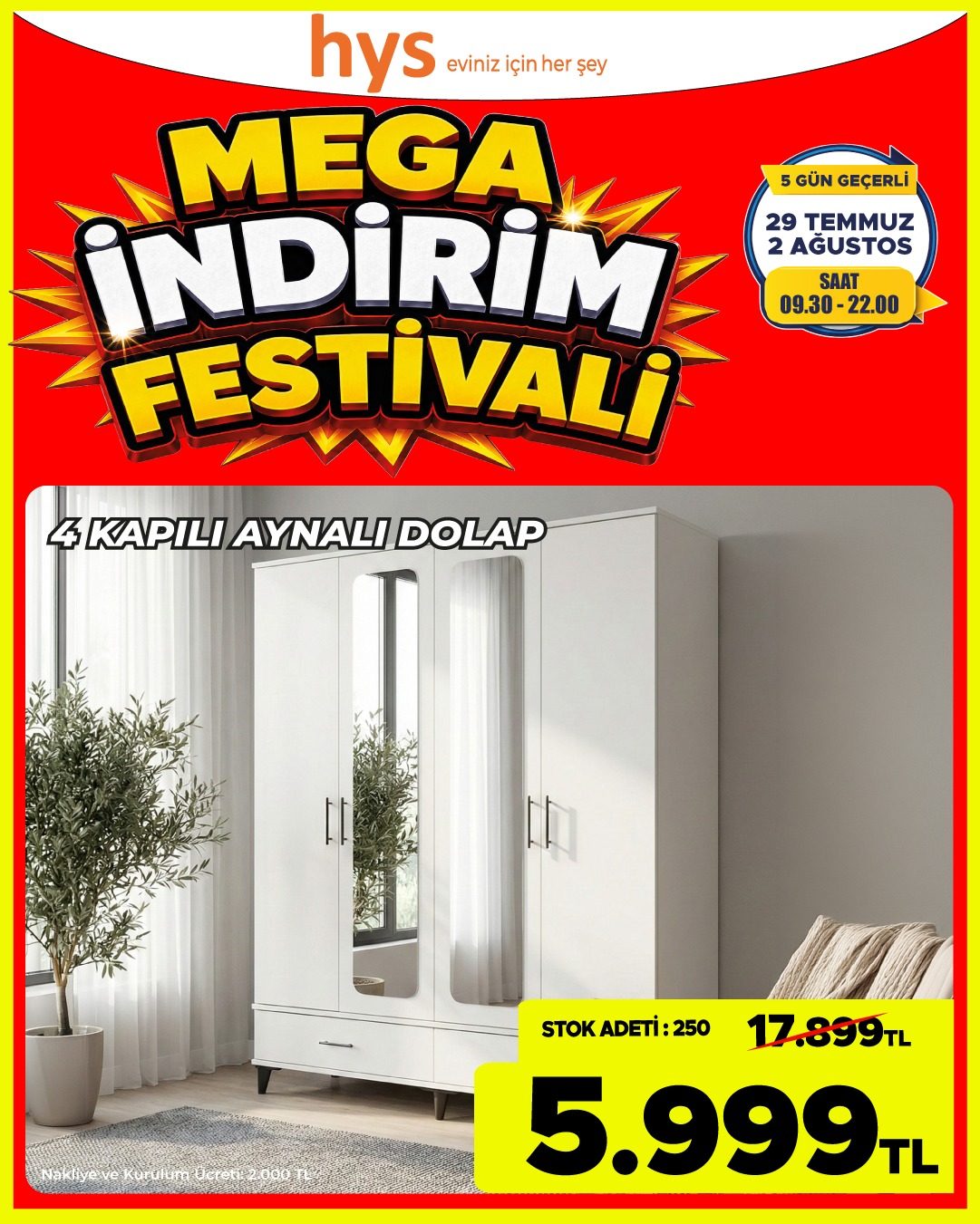 3 Kapili Aynalı Dolap