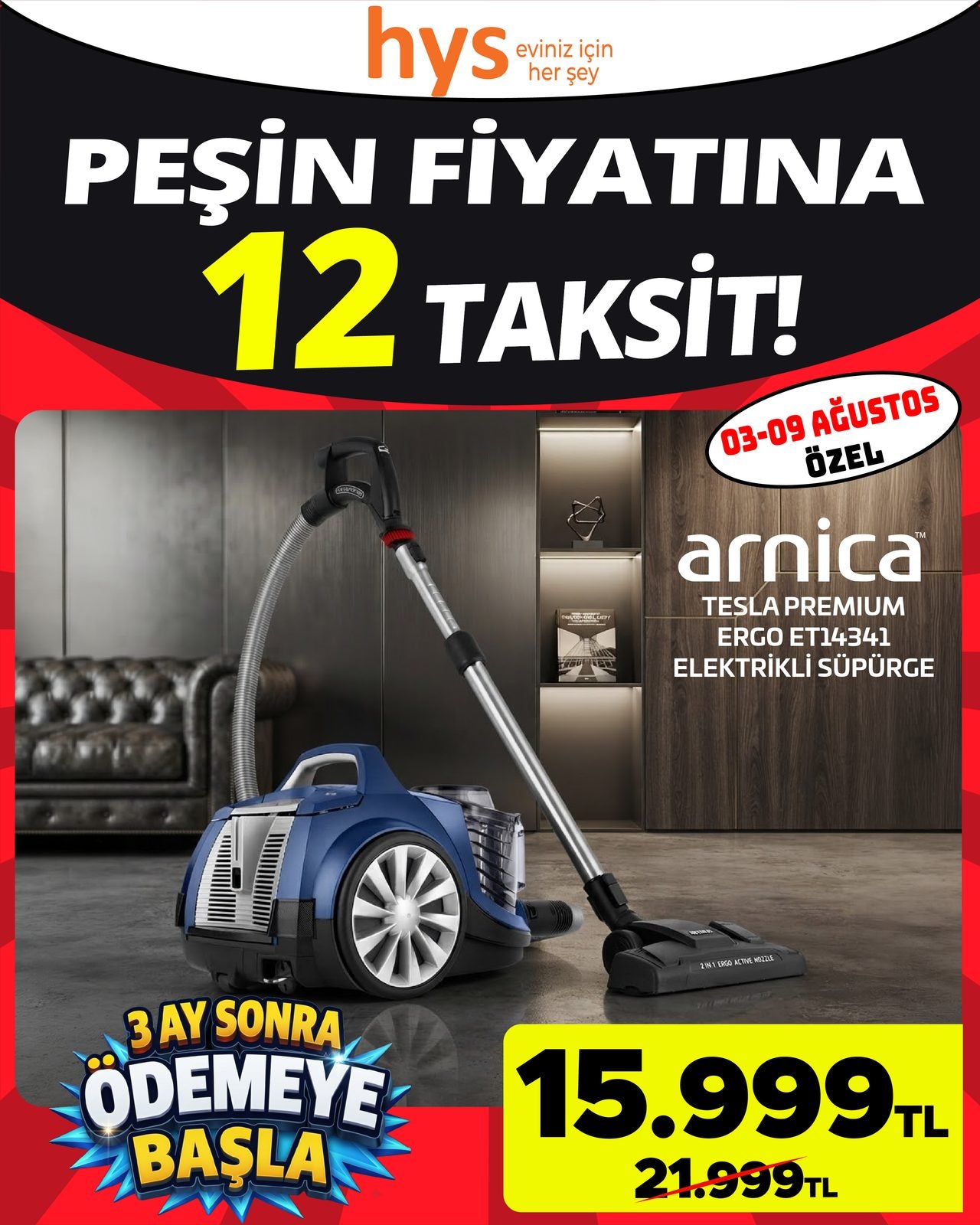 Arnica Tesla Premium Elektrikli Süpürge