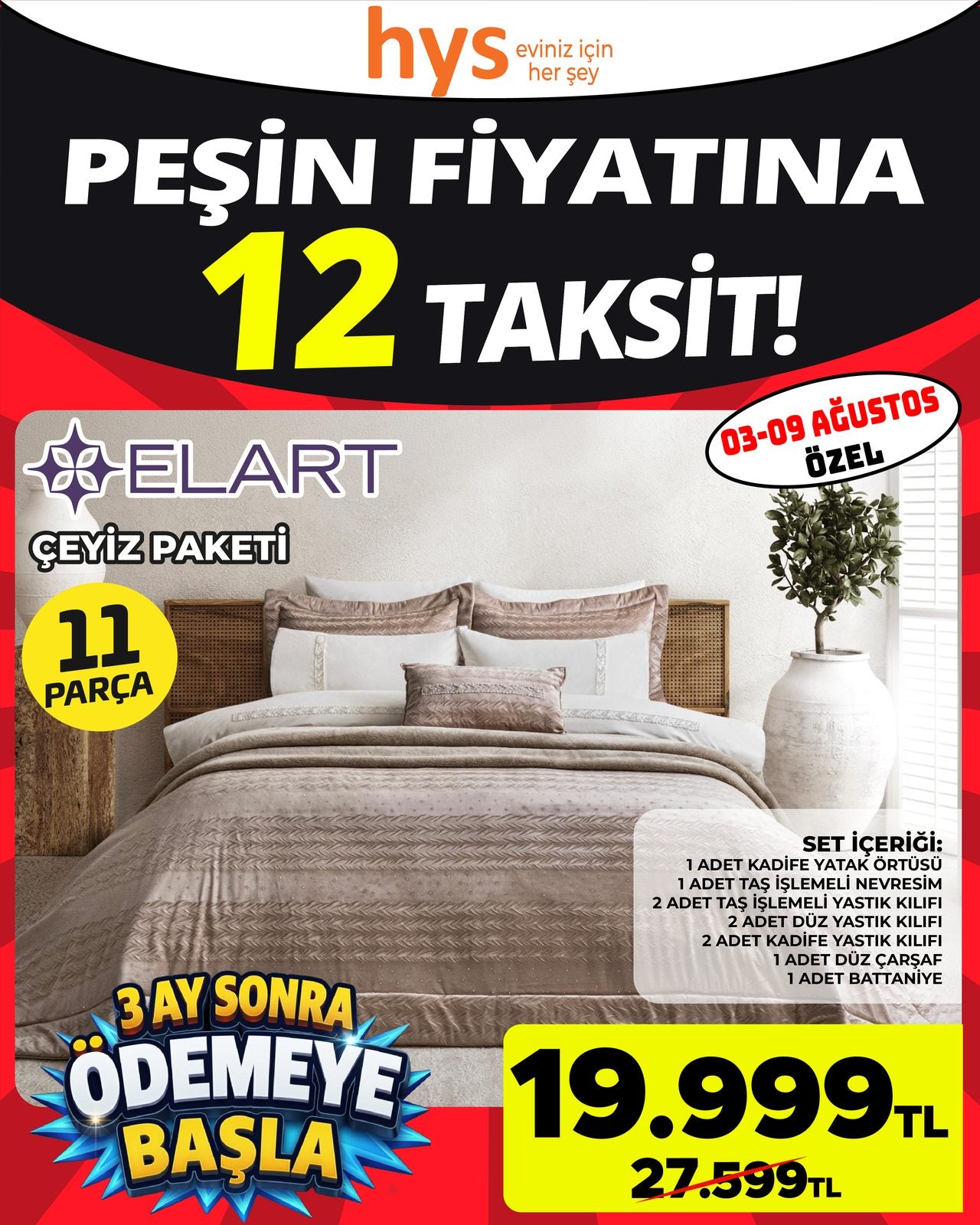 Elart 11 Parça Çeyiz Paketi