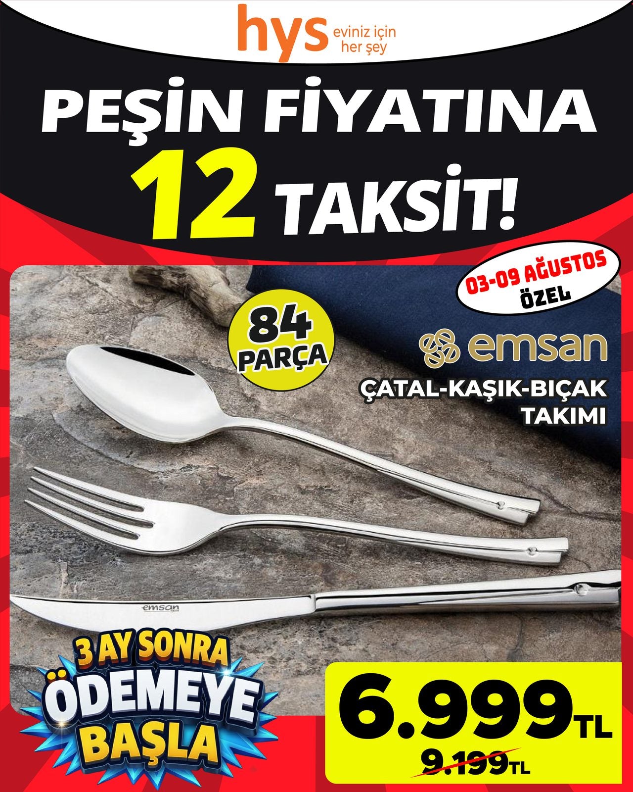 Emsan 84 Parça Çatal Kaşık Bıçak Takımı