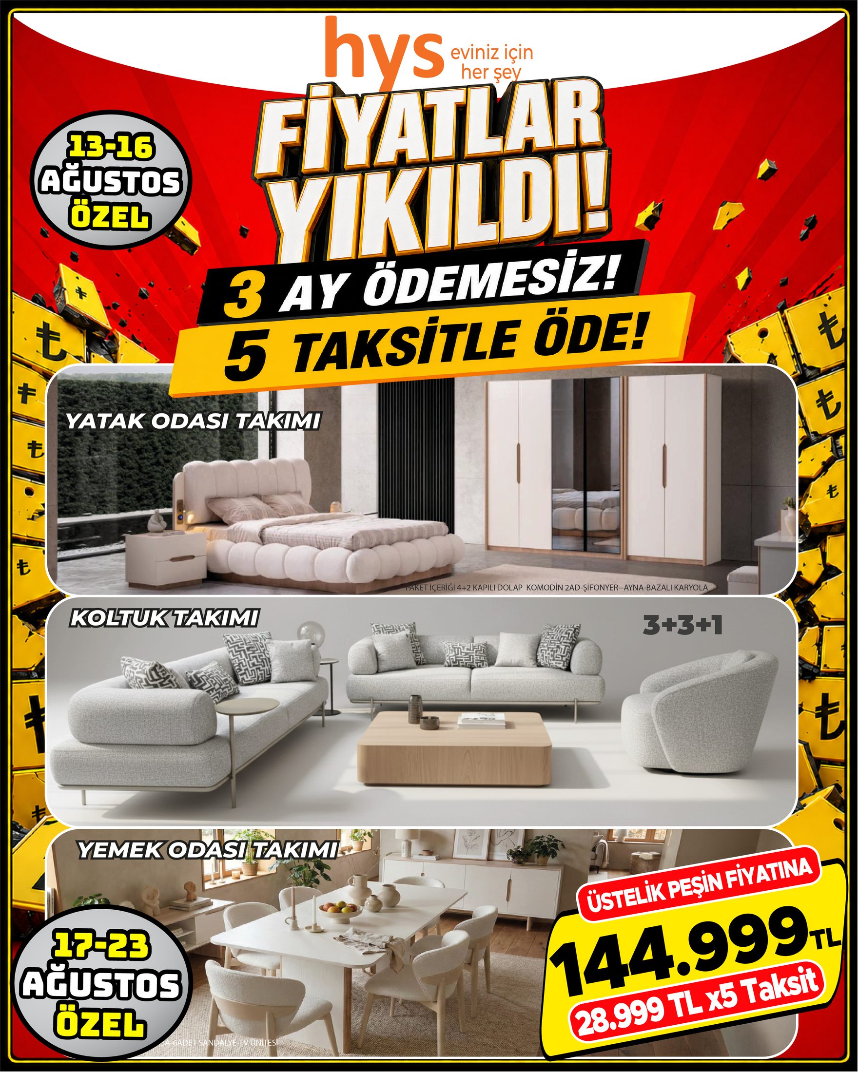 Yatak Odası, Koltuk ve Yemek Odası Takımı