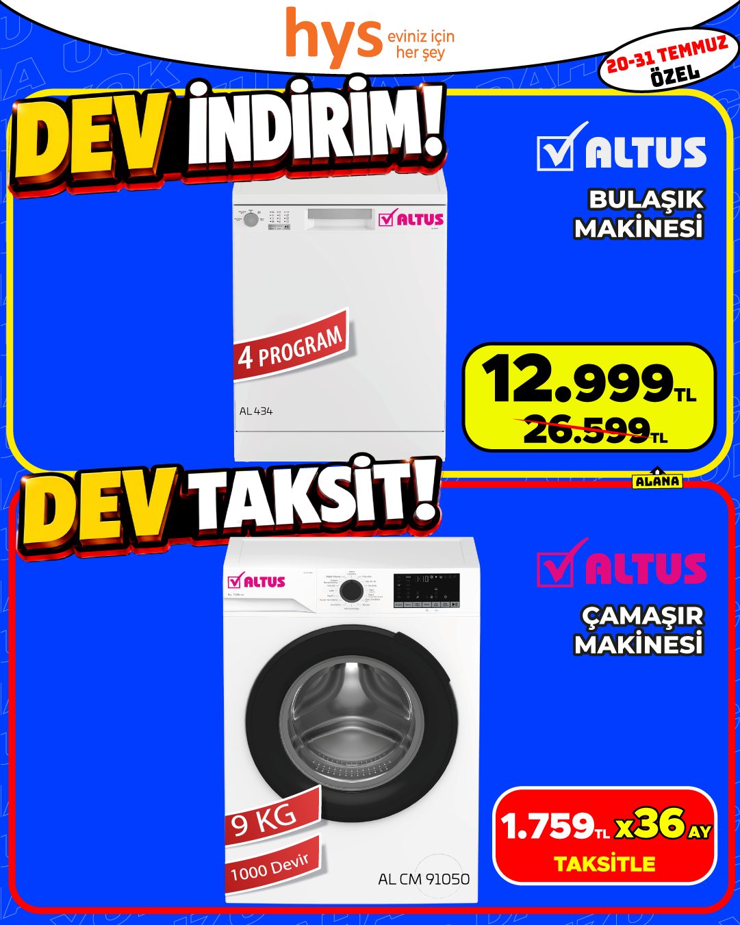 Altus Bulaşık Makinesi ve Altus Çamaşır Makinesi
