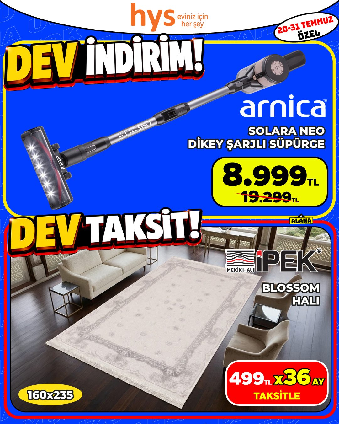 Arnica Solara Neo Dikey Şarjlı Süpürge ve İpek Blossom Halı