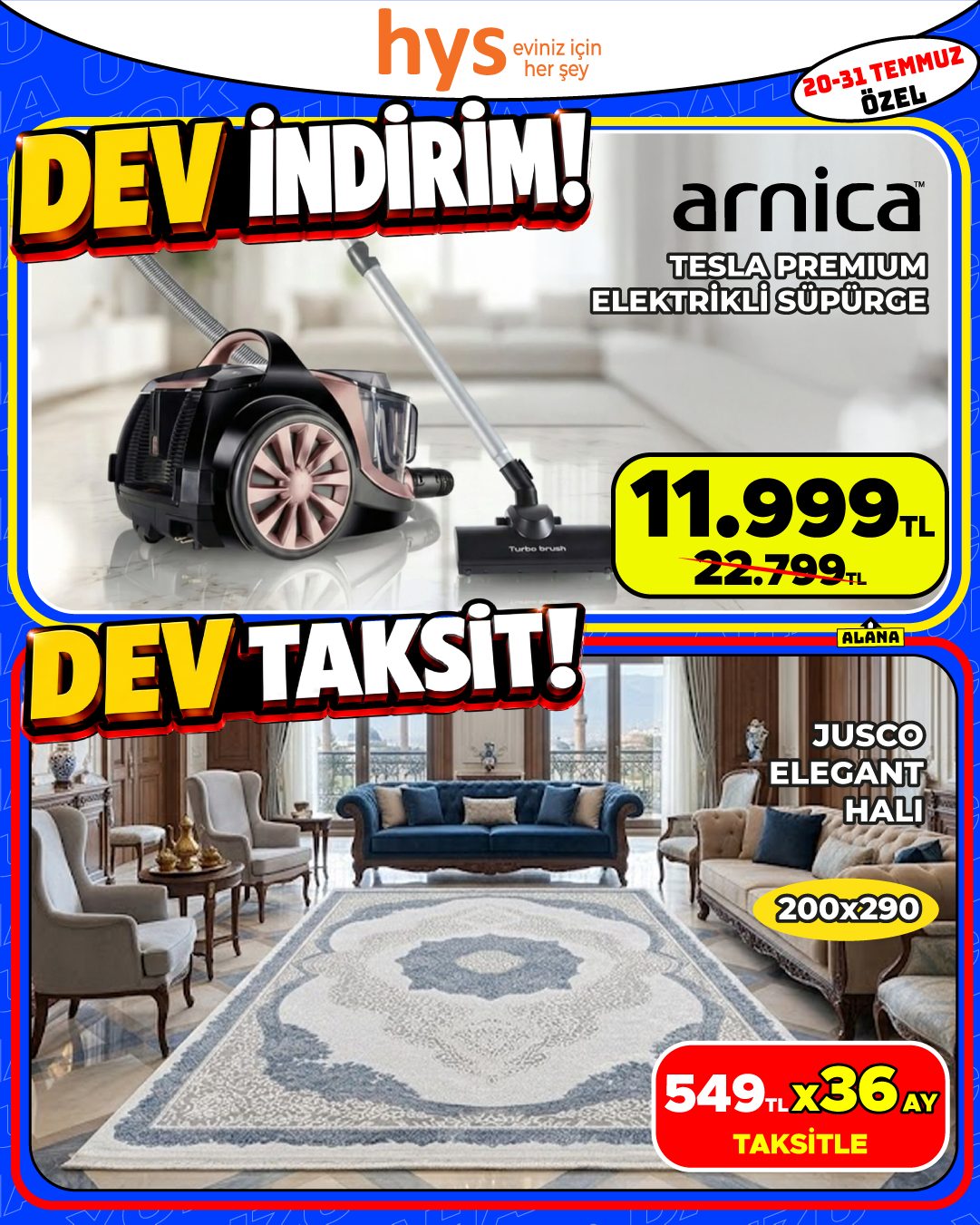 Arnica Tesla Premium Elektrikli Süpürge ve Jusco Elegant Halı Ürün ana görseli